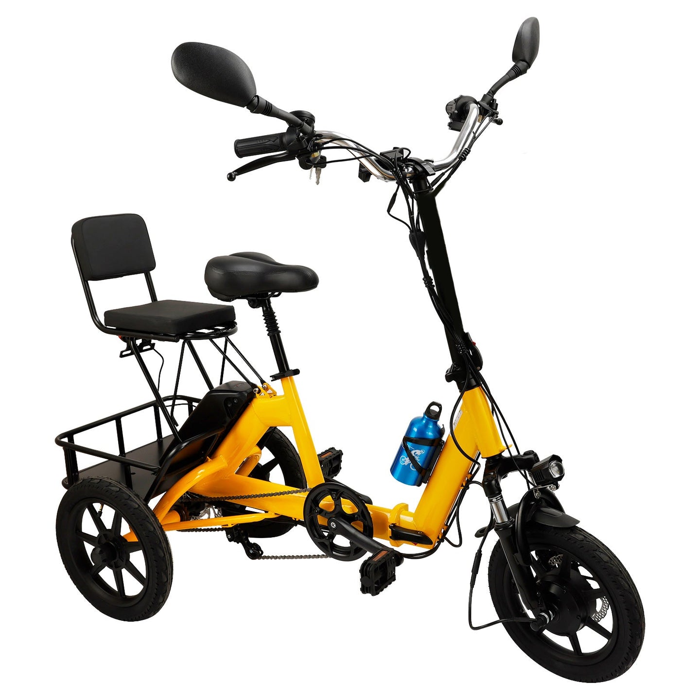 Yellow Electric Trike with Long-Lasting Battery & Comfort