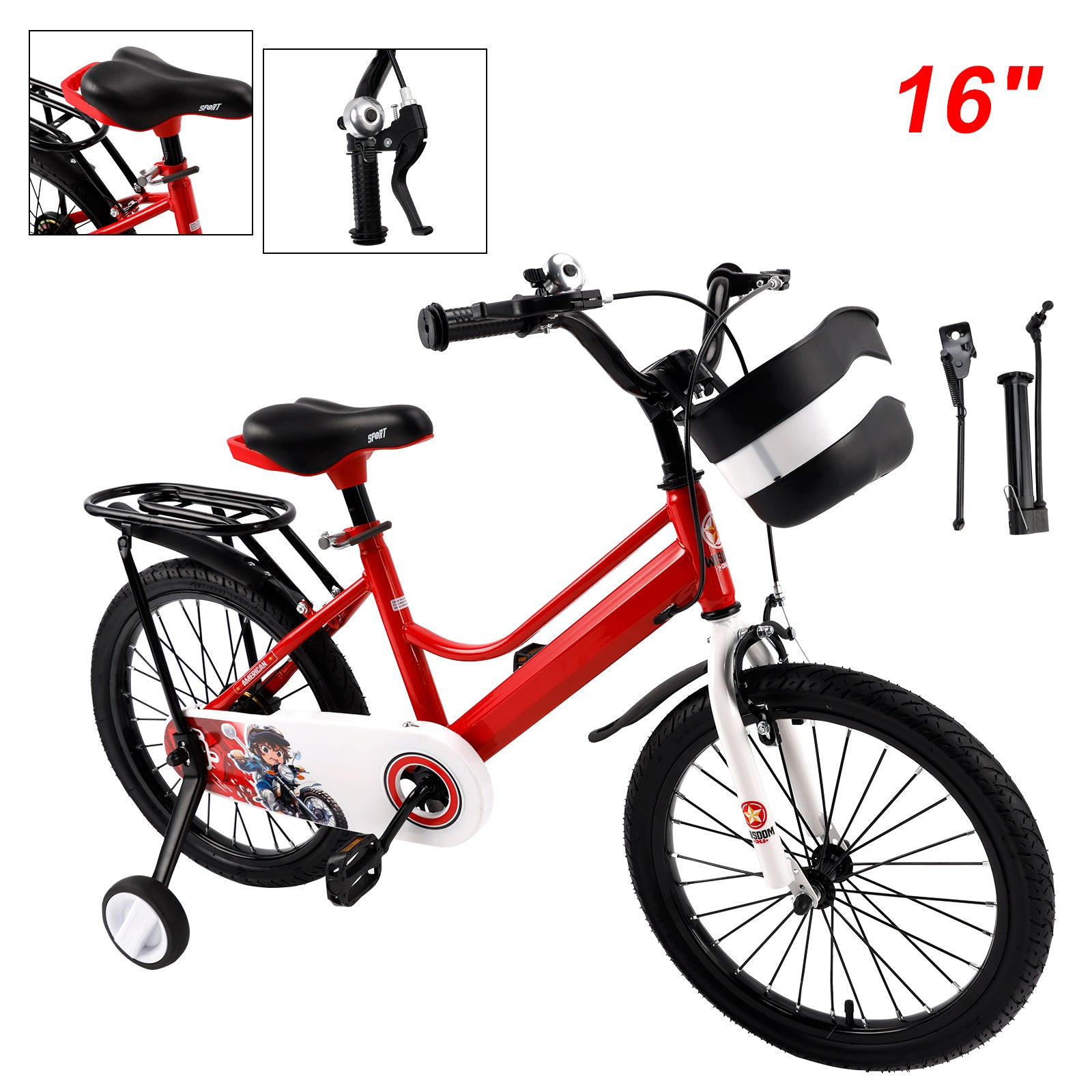 16" Kids Bike for Boys and Girls with auxiliary wheels & Rack Dark Blue