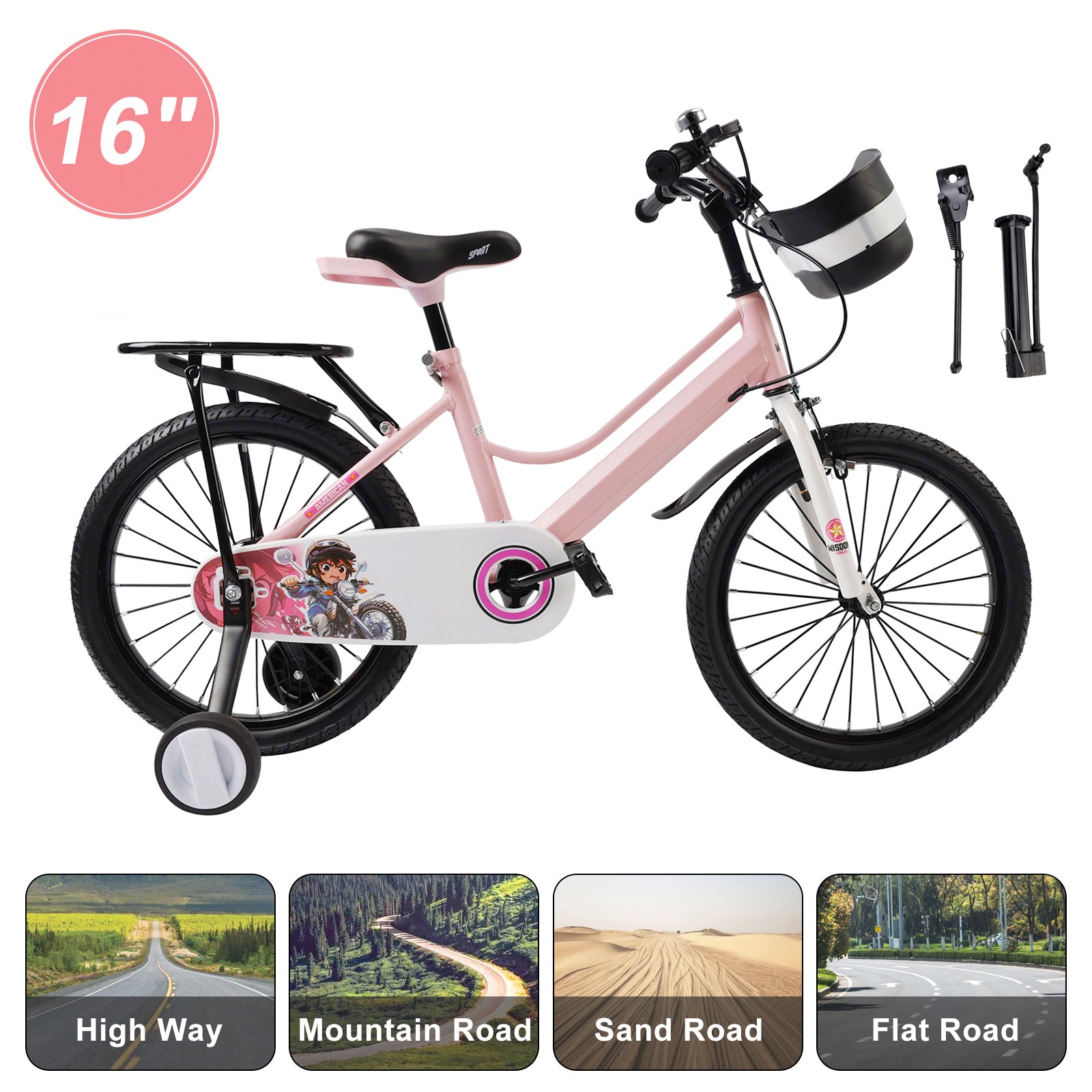 16" Kids Bike for Boys and Girls with auxiliary wheels & Rack Dark Blue