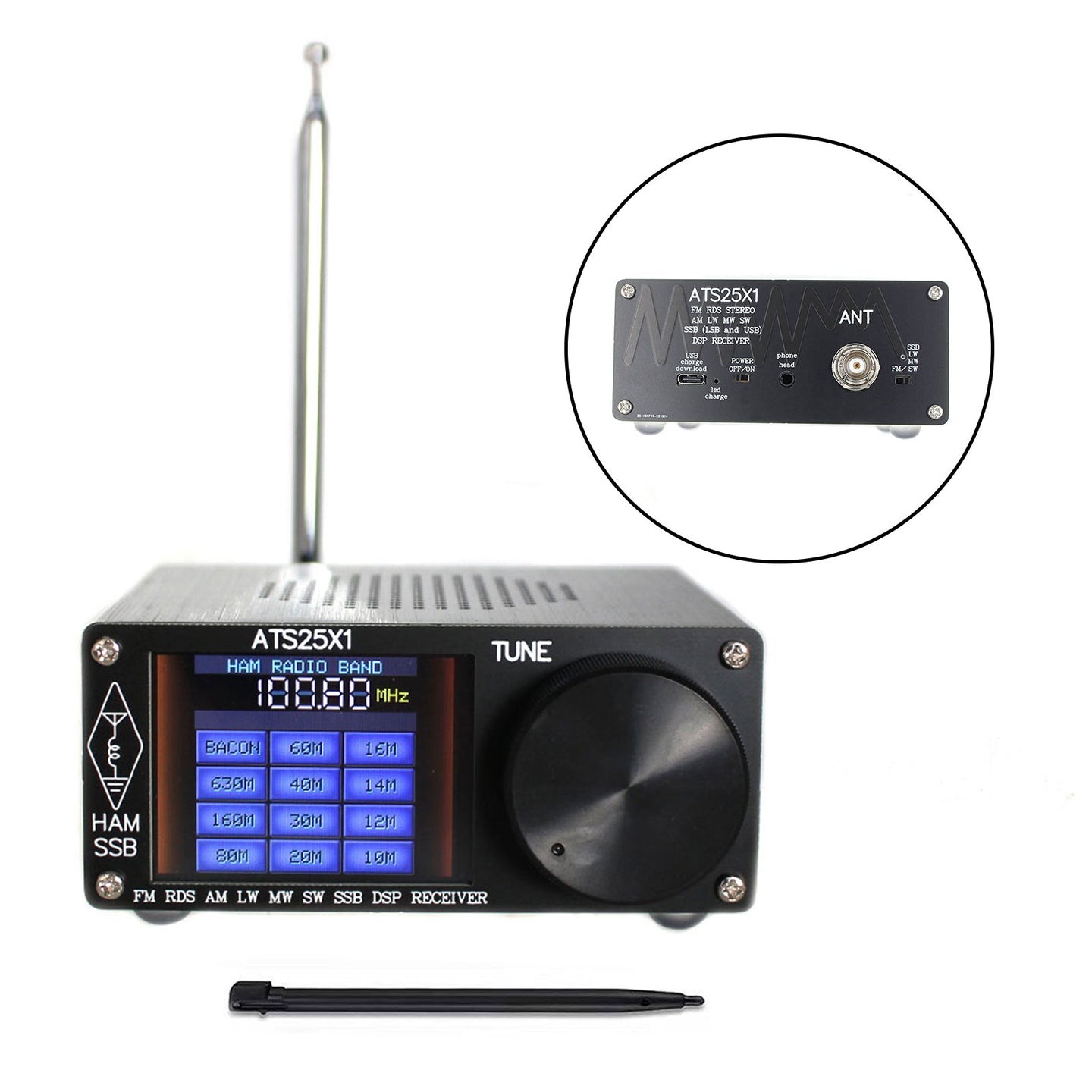 New ATS-25X1 Si4732 All Band DSP Radio Receiver FM LW MW SW w/ 2.4inch Touch Screen
