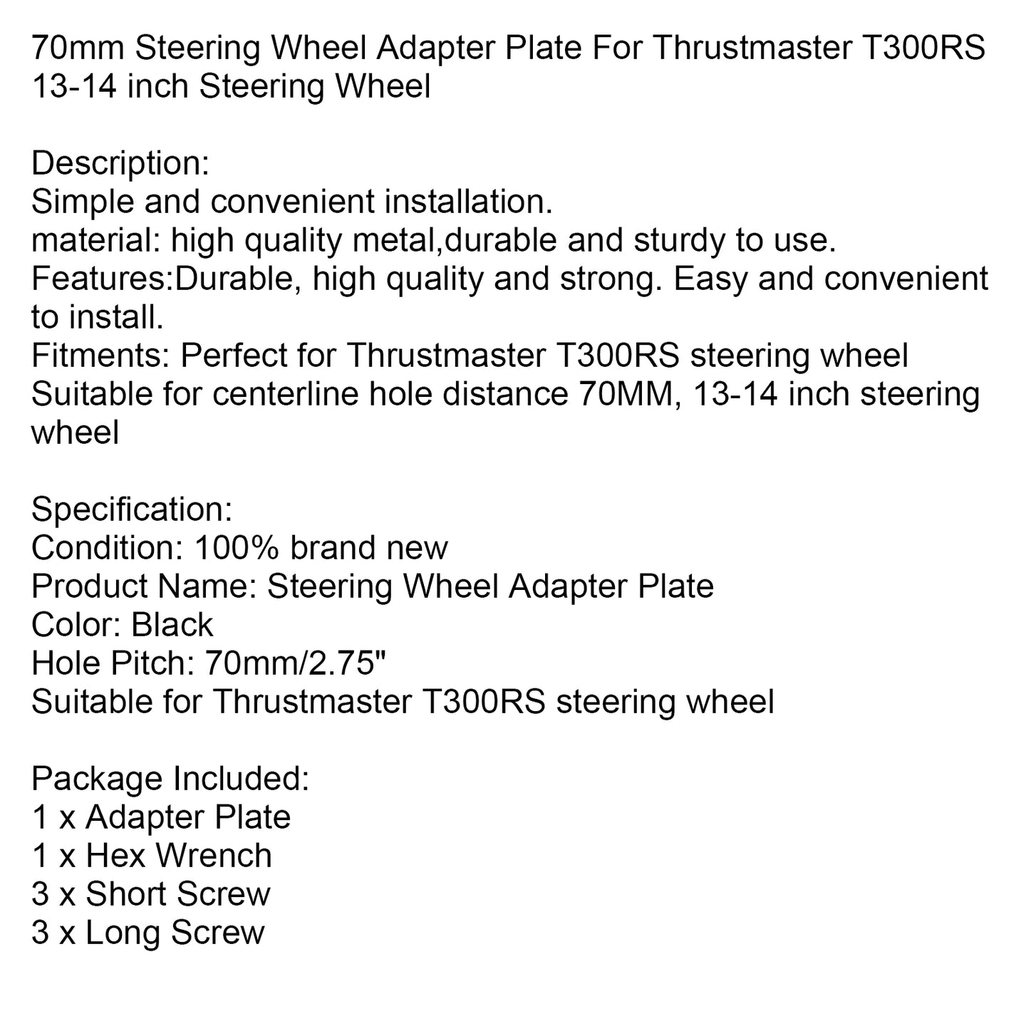 70mm Steering Wheel Adapter Plate For Thrustmaster T300RS 13/14in Steering Wheel
