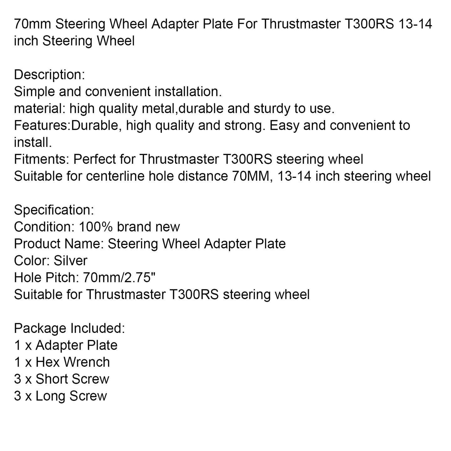 70mm Steering Wheel Adapter Plate For Thrustmaster T300RS 13/14in Steering Wheel
