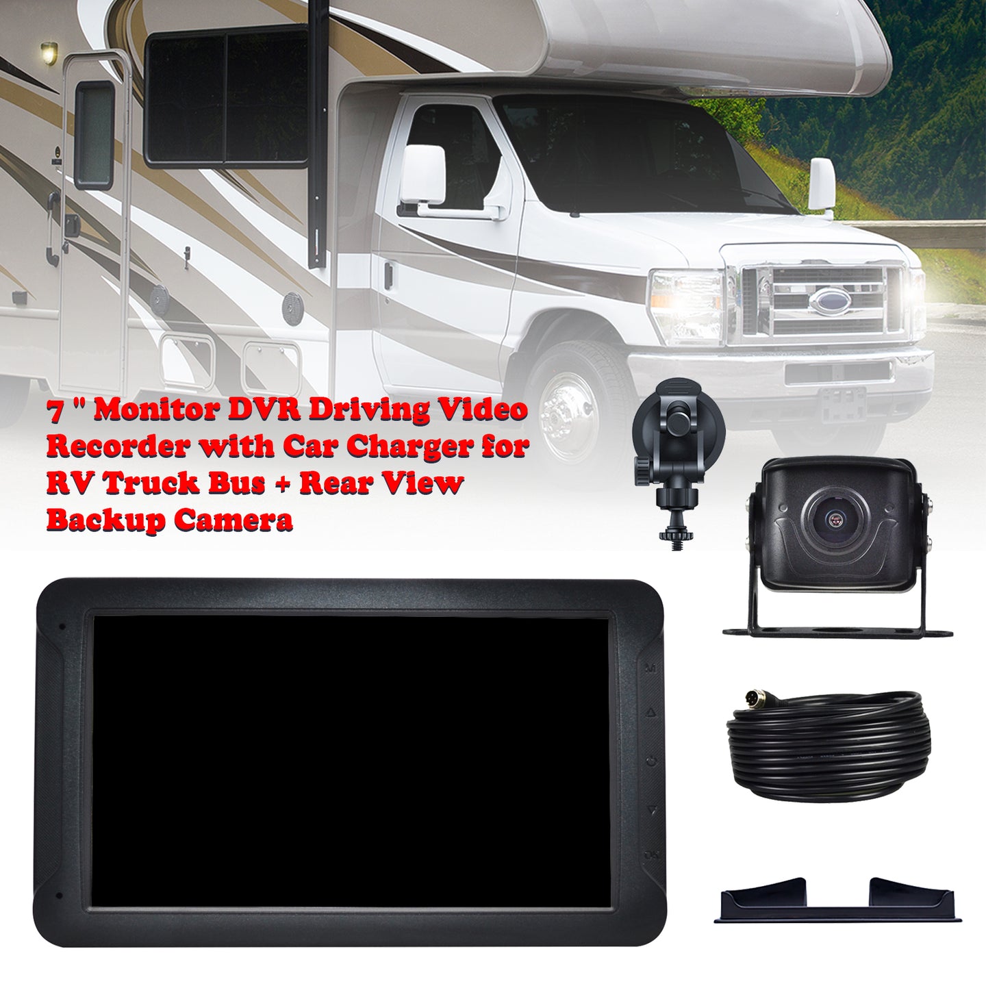 7inch Monitor DVR Driving Video Recorder with Car Charger for RV Truck Bus + Camera