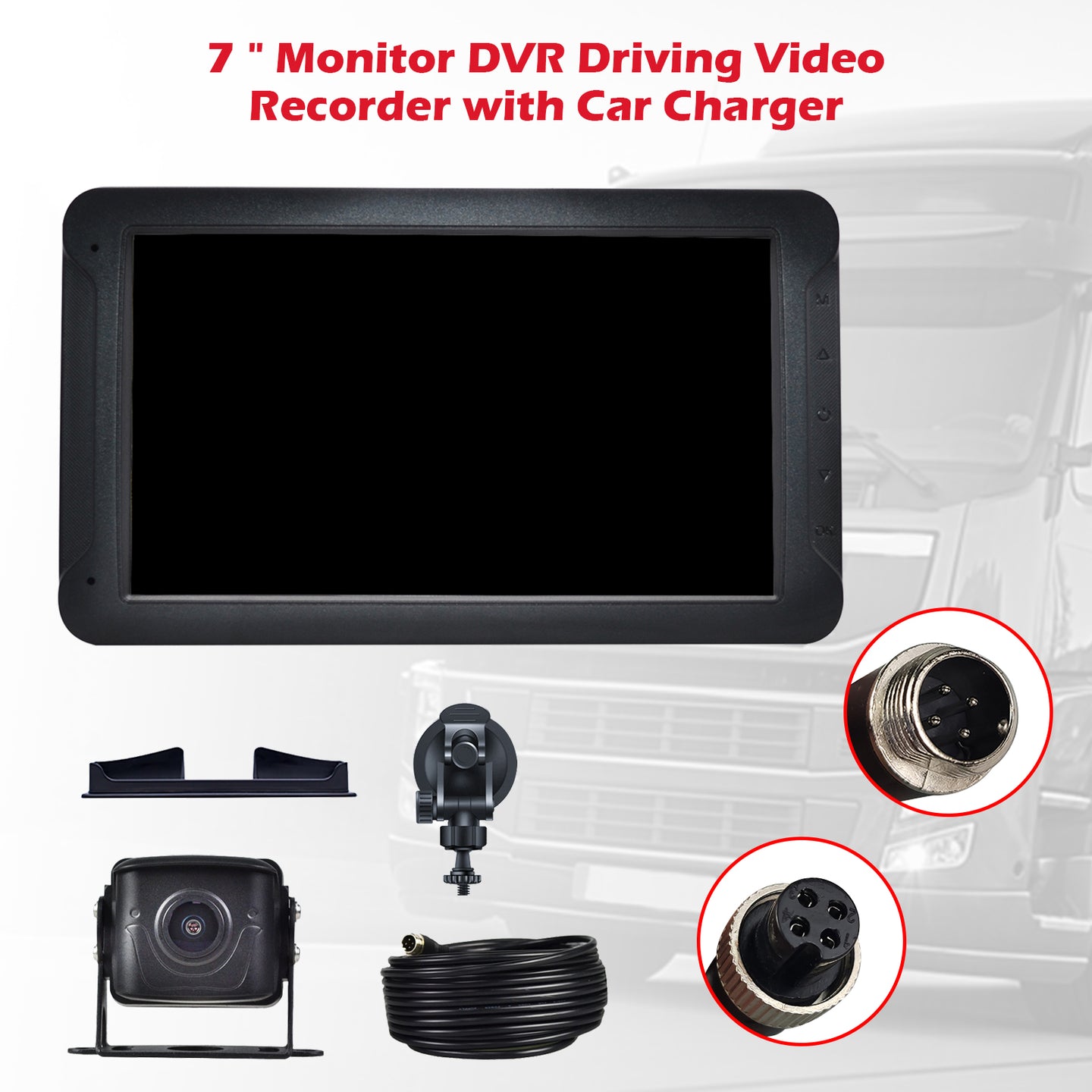 7inch Monitor DVR Driving Video Recorder with Car Charger for RV Truck Bus + Camera