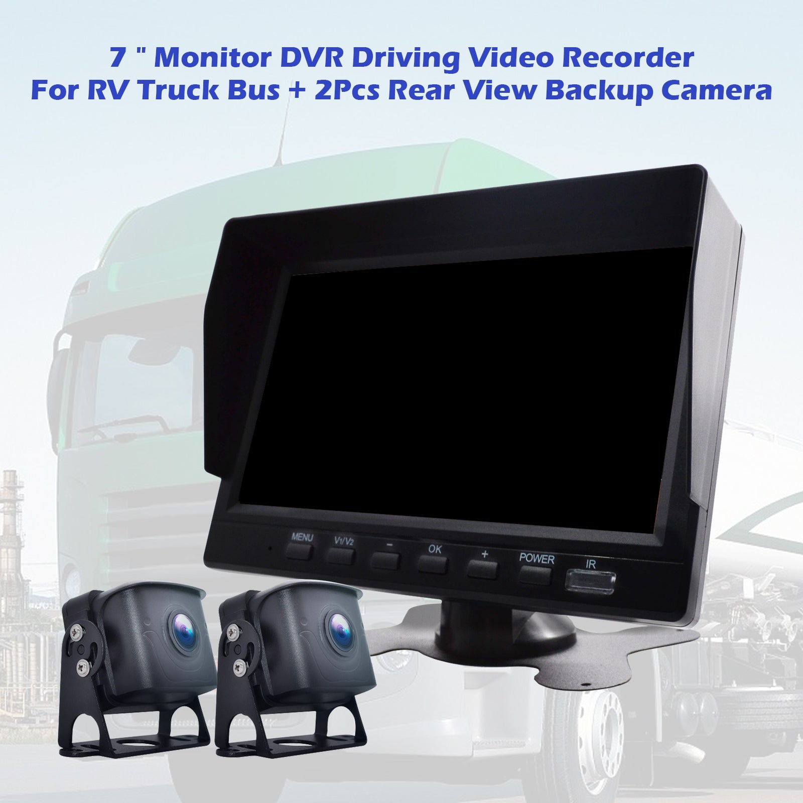 7inch Monitor DVR Driving Video Recorder for RV Truck Bus+2 Rear View Backup Camera
