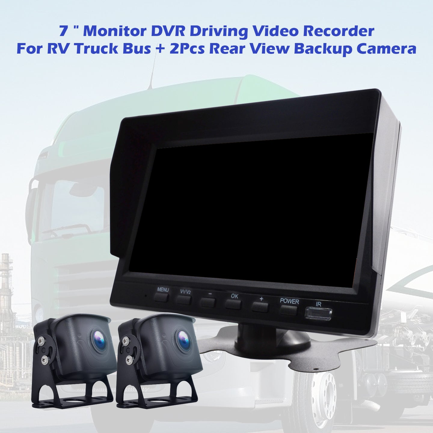 7inch Monitor DVR Driving Video Recorder for RV Truck Bus+2 Rear View Backup Camera