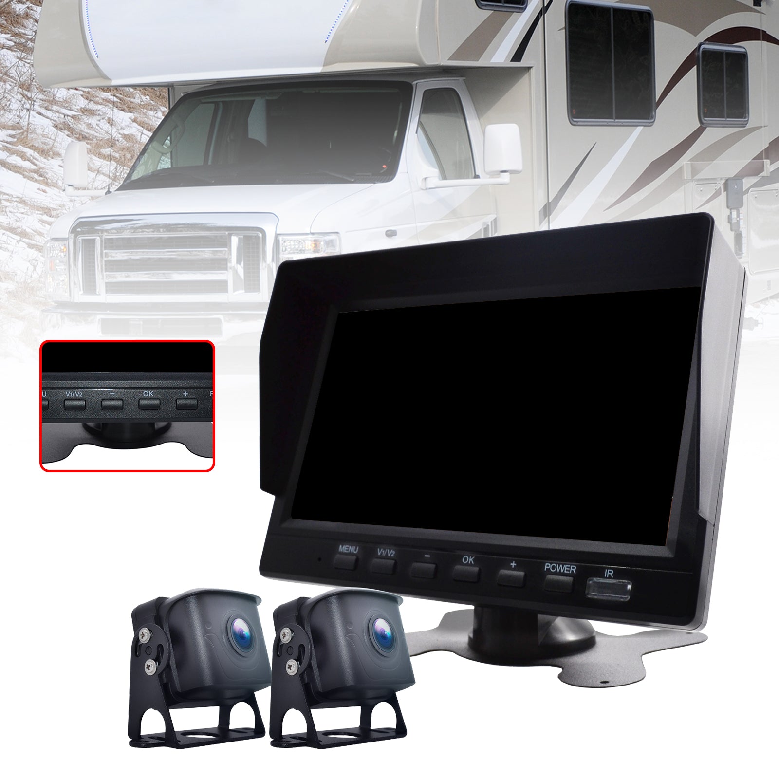 7inch Monitor DVR Driving Video Recorder for RV Truck Bus+2 Rear View Backup Camera