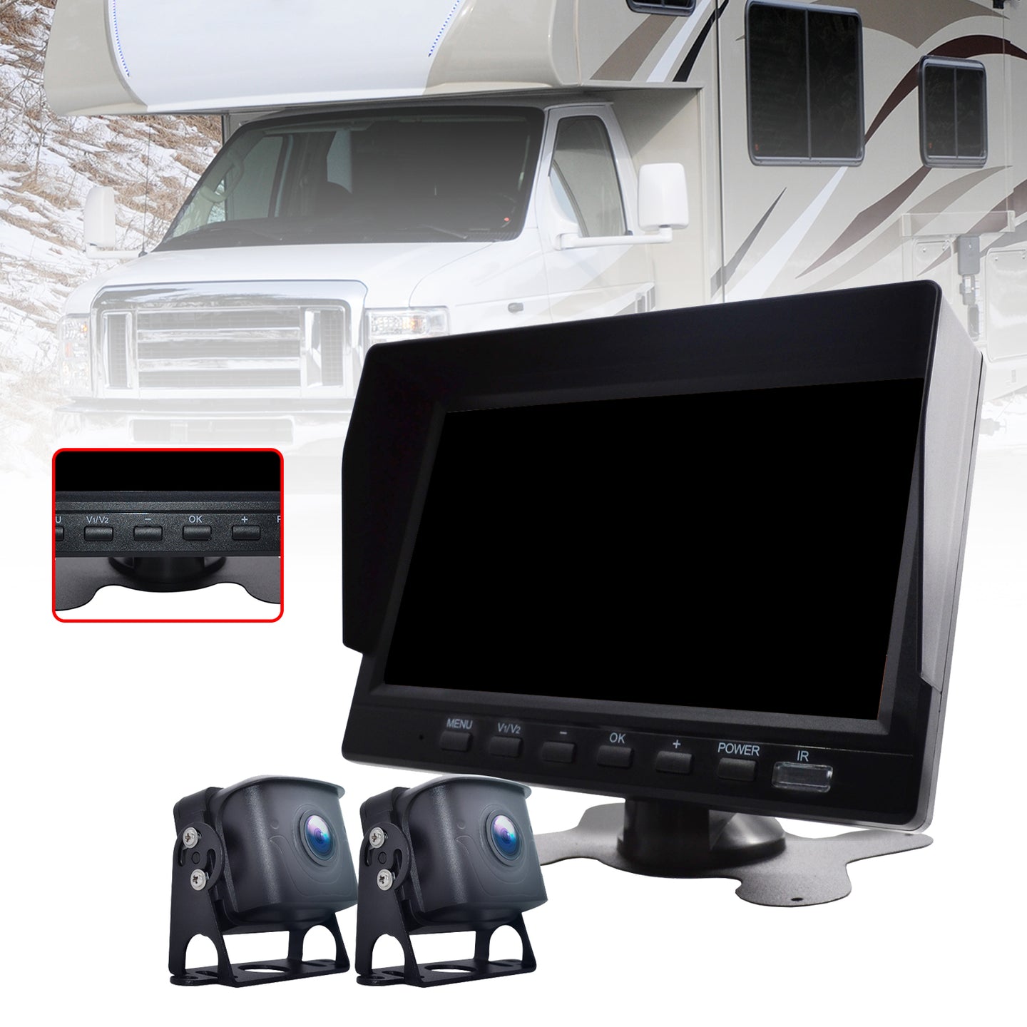7inch Monitor DVR Driving Video Recorder for RV Truck Bus+2 Rear View Backup Camera