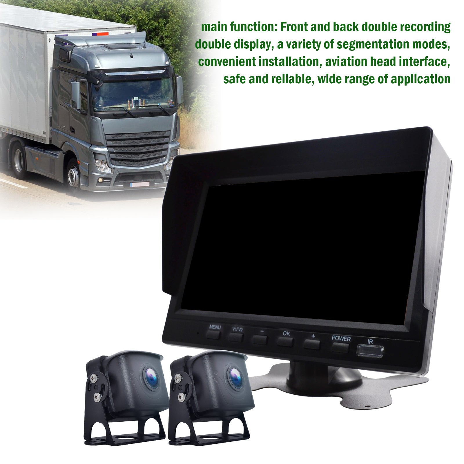 7inch Monitor DVR Driving Video Recorder for RV Truck Bus+2 Rear View Backup Camera