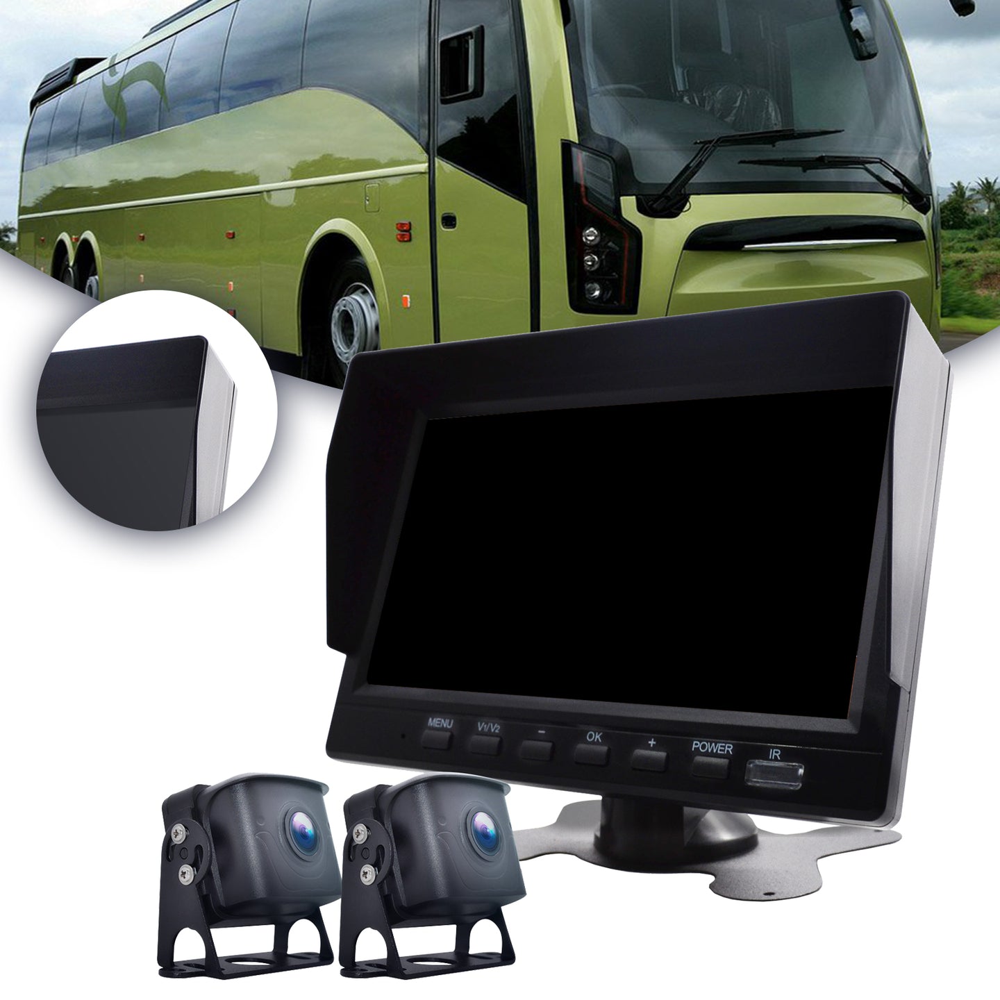 7inch Monitor DVR Driving Video Recorder for RV Truck Bus+2 Rear View Backup Camera