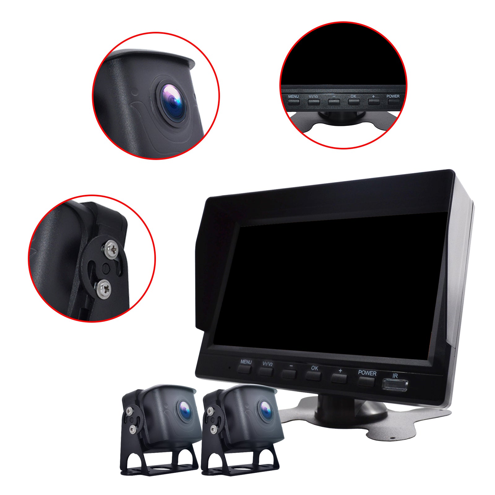 7inch Monitor DVR Driving Video Recorder for RV Truck Bus+2 Rear View Backup Camera