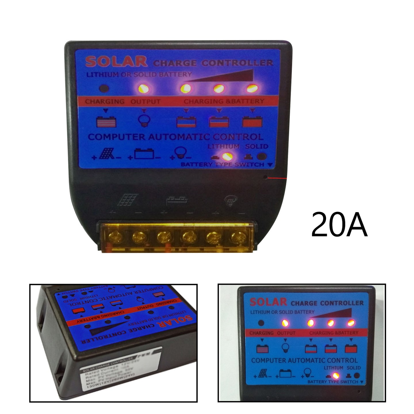 Solar Charge Controller PWM 20A 12V Solar Panel Battery Control Adapter Blue