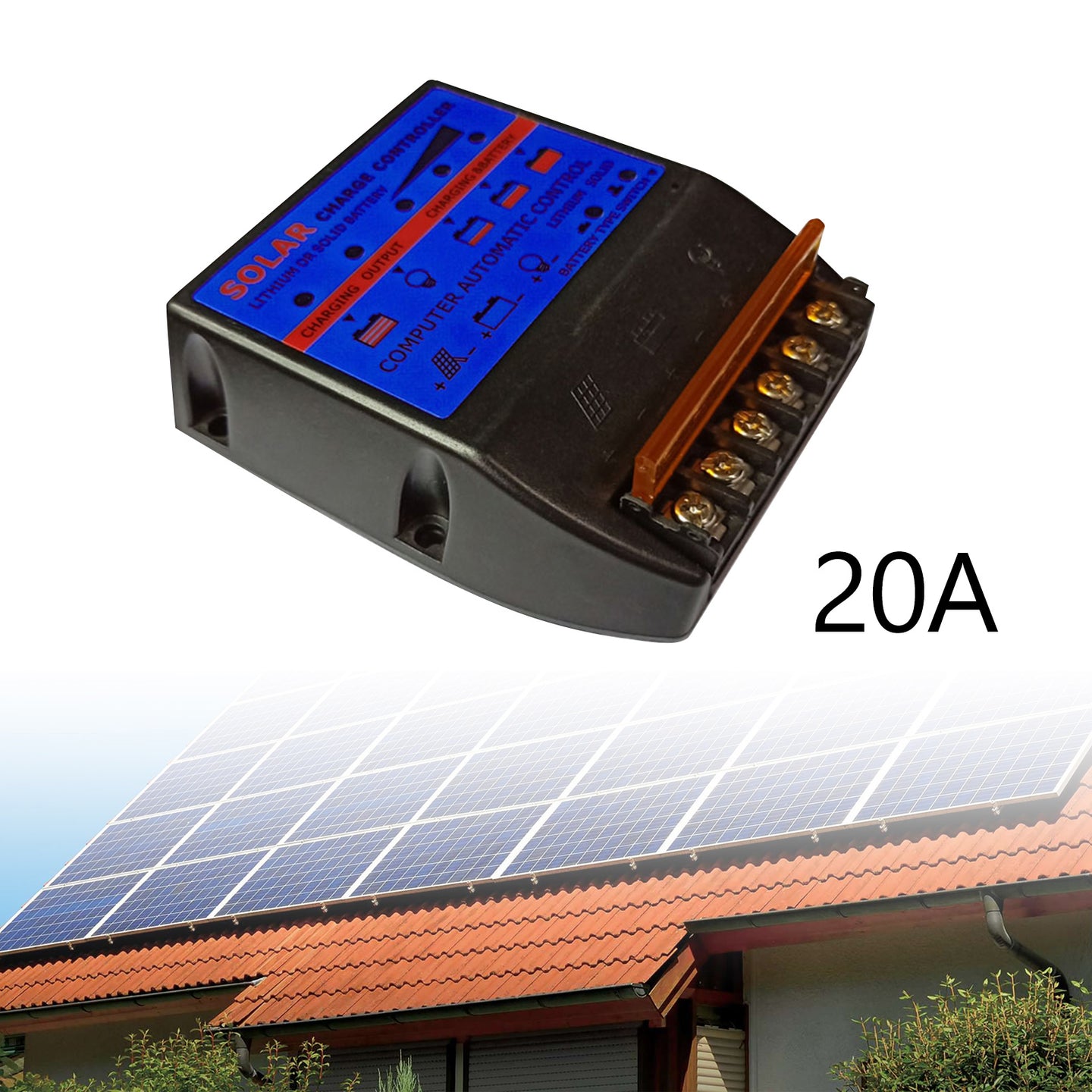Solar Charge Controller PWM 20A 12V Solar Panel Battery Control Adapter Blue