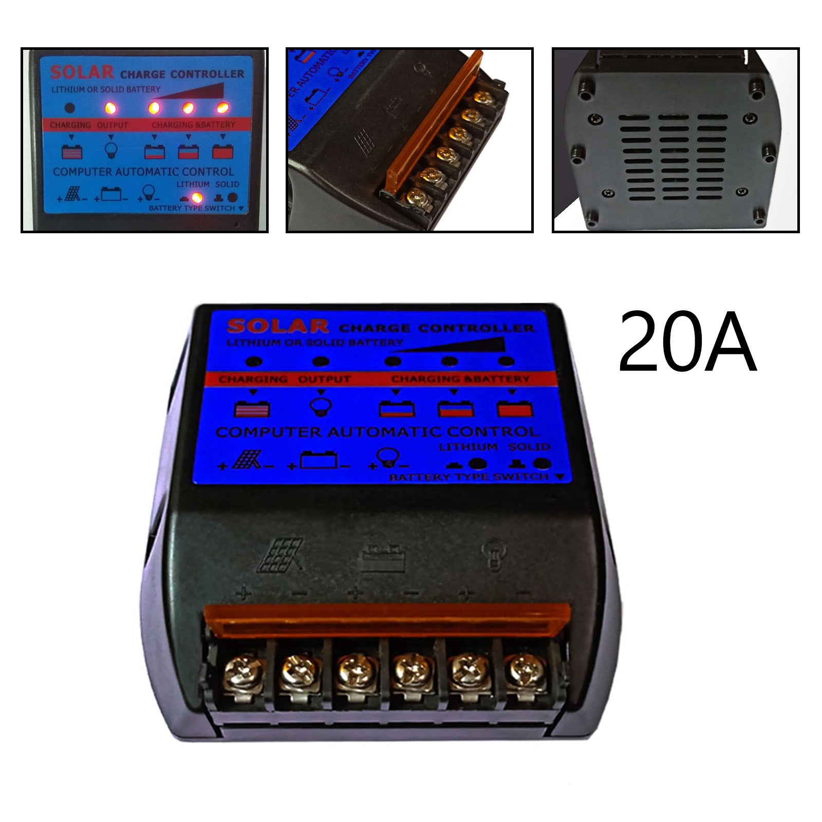 Solar Charge Controller PWM 20A 12V Solar Panel Battery Control Adapter Blue