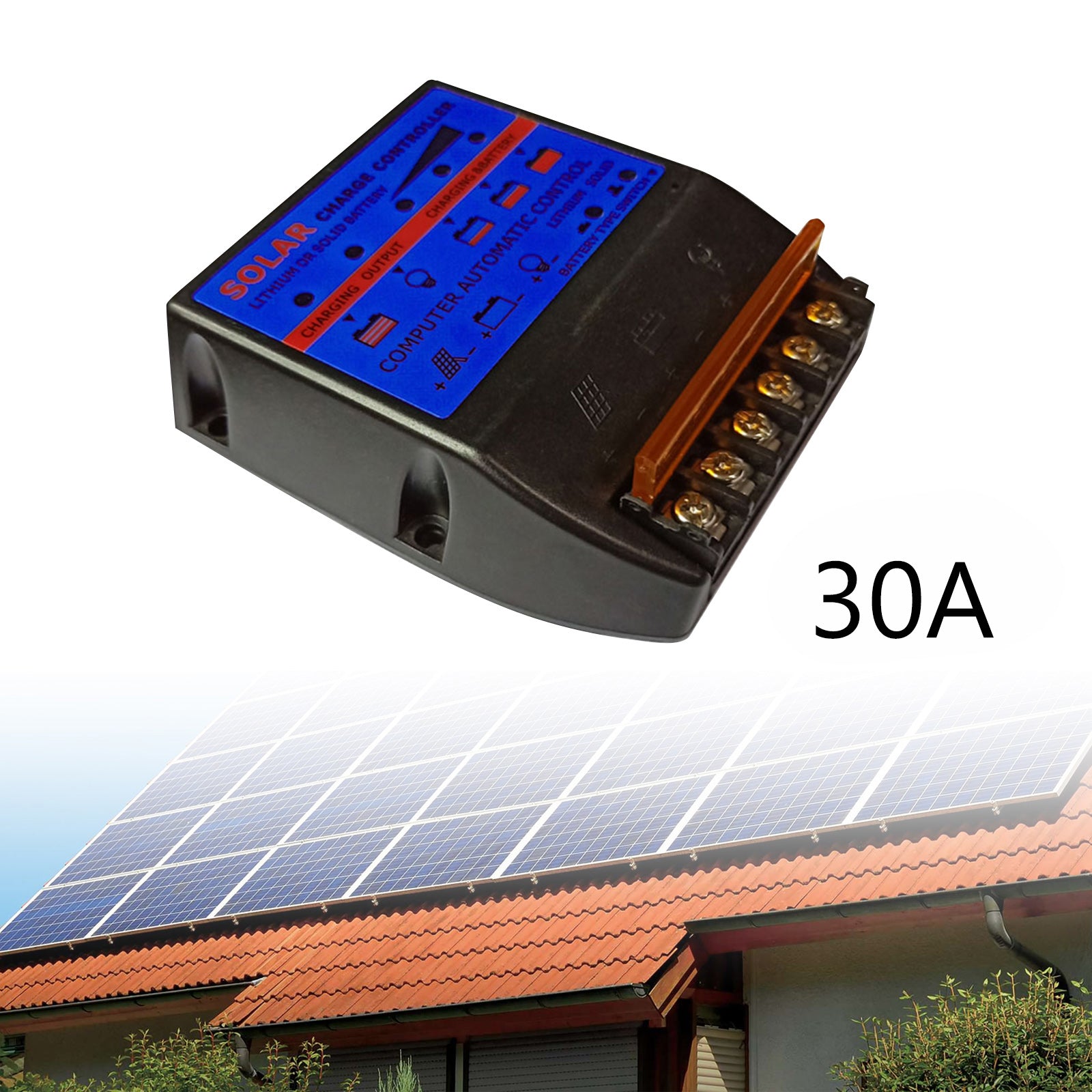 Solar Charge Controller PWM 30A 12V Solar Panel Battery Control Adapter Blue