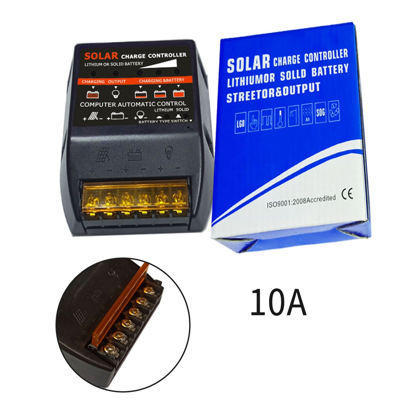 Solar Charge Controller PWM 10A 12V Solar Panel Battery Control Adapter Black