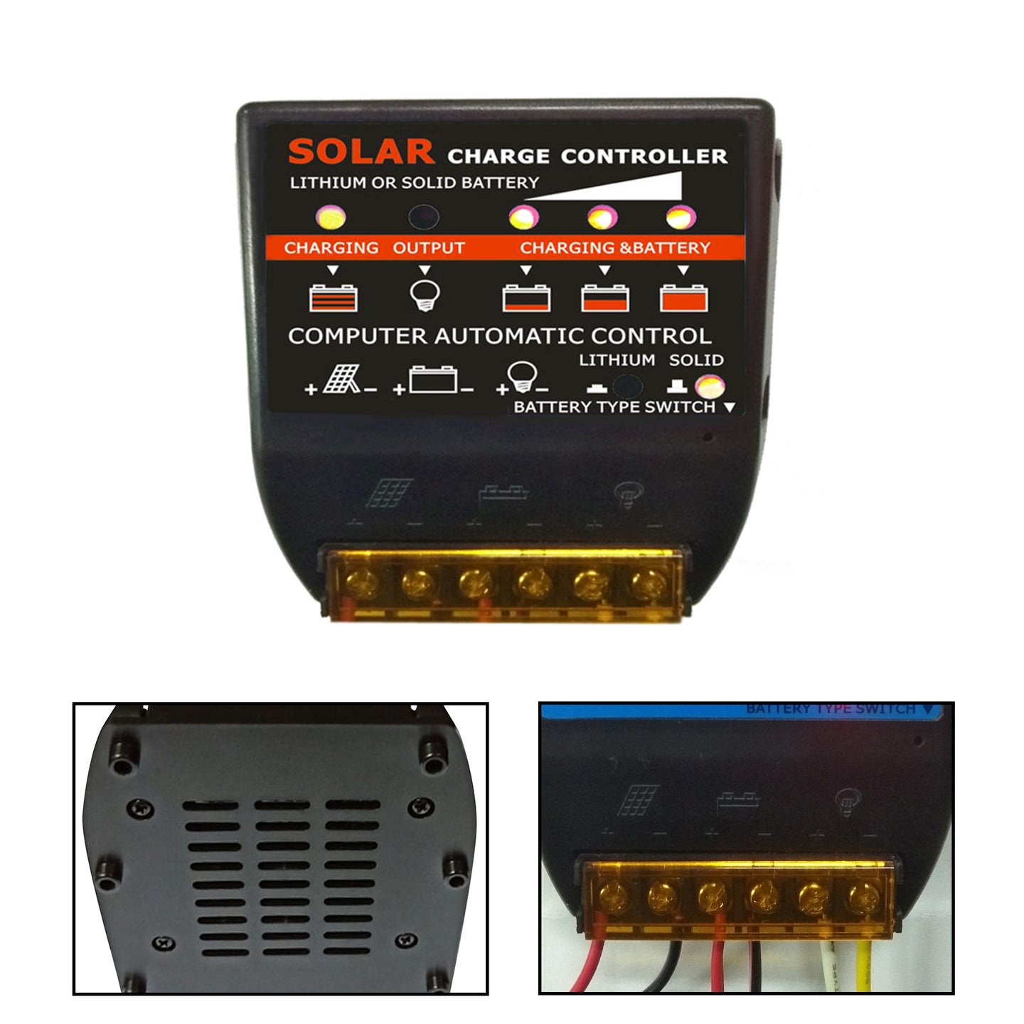 Solar Charge Controller PWM 10A 12V Solar Panel Battery Control Adapter Black