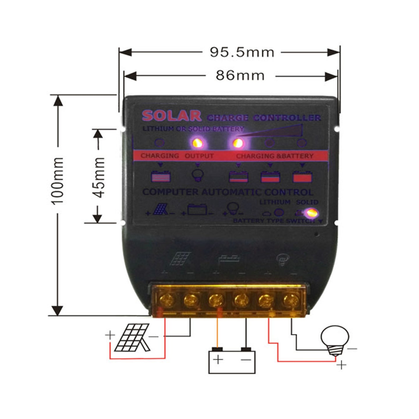 Solar Charge Controller PWM 10A 12V Solar Panel Battery Control Adapter Black