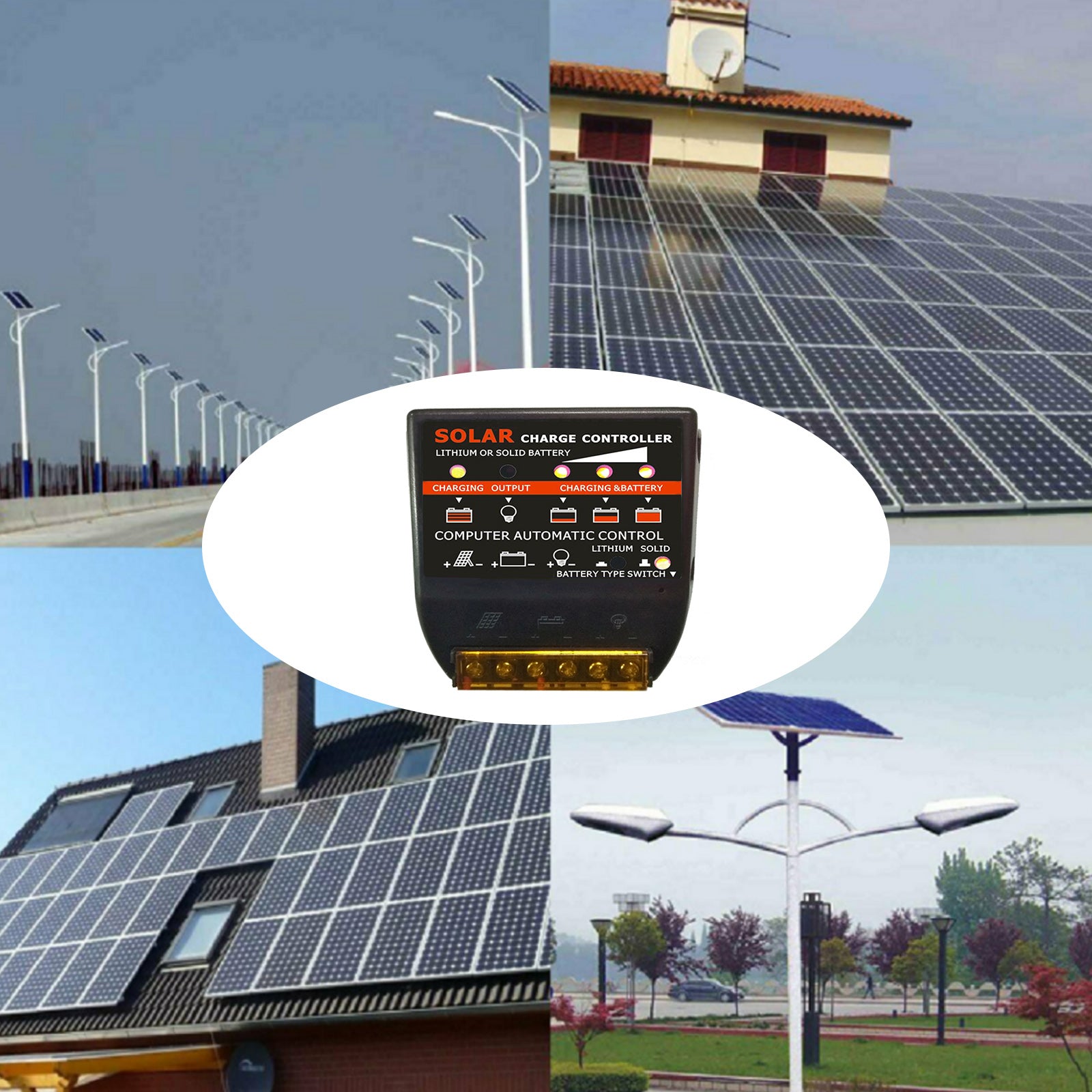 Solar Charge Controller PWM 10A 12V Solar Panel Battery Control Adapter Black