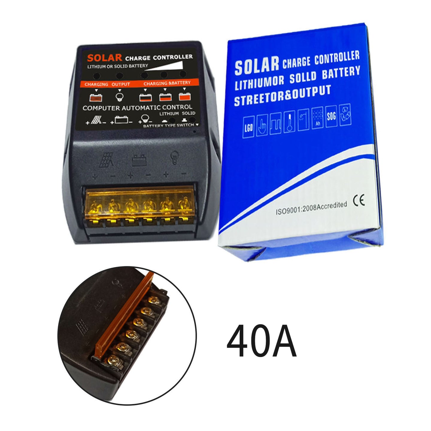 Solar Charge Controller PWM 40A 12V Solar Panel Battery Control Adapter Black