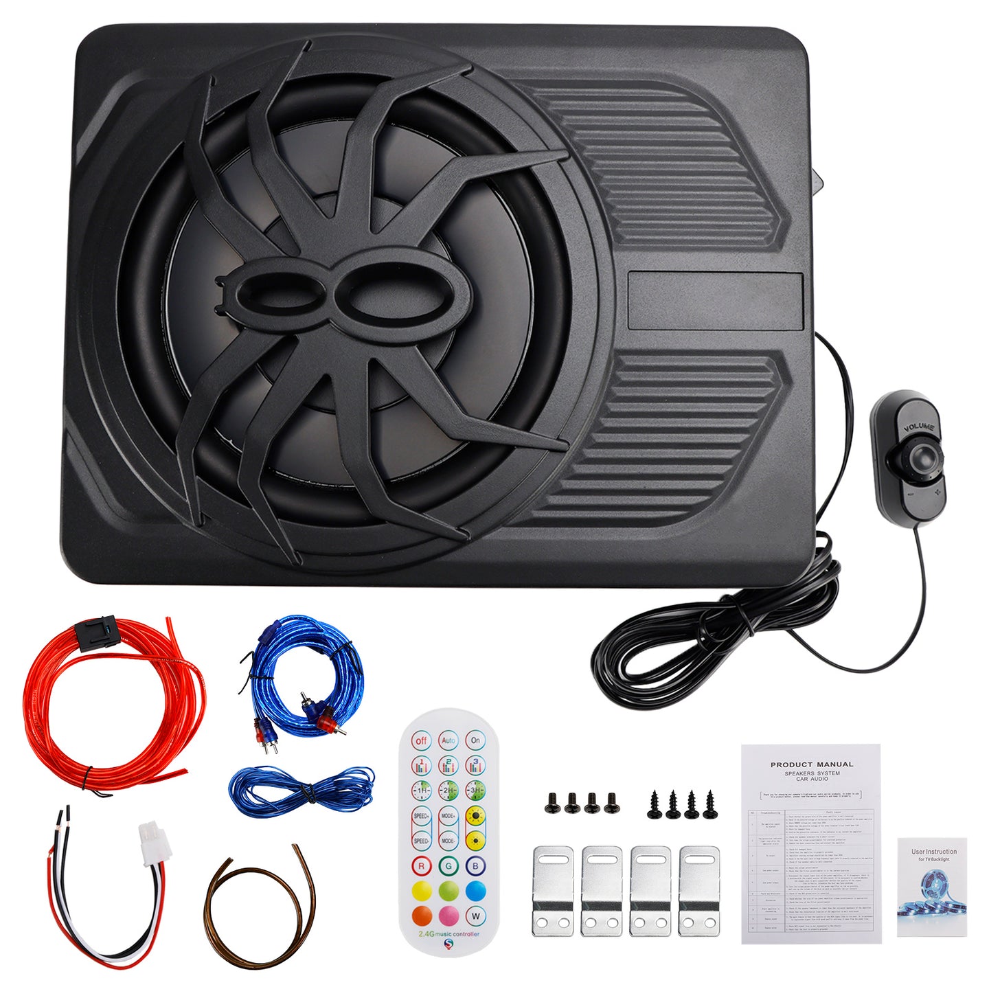1200W Car Subwoofer 10" 12V Slim Under Seat Powered Car Subwoofer APP Control
