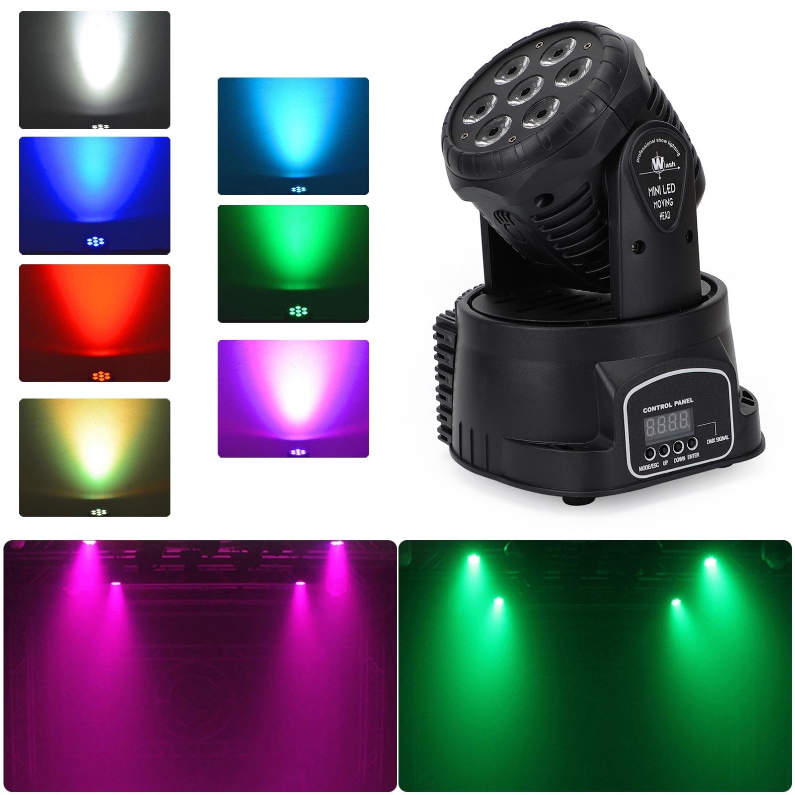70W Mini Moving Head Wash Light, 7x10W RGBW 4-in-1 LEDs, DMX & Sound Activated for DJ Party Stage