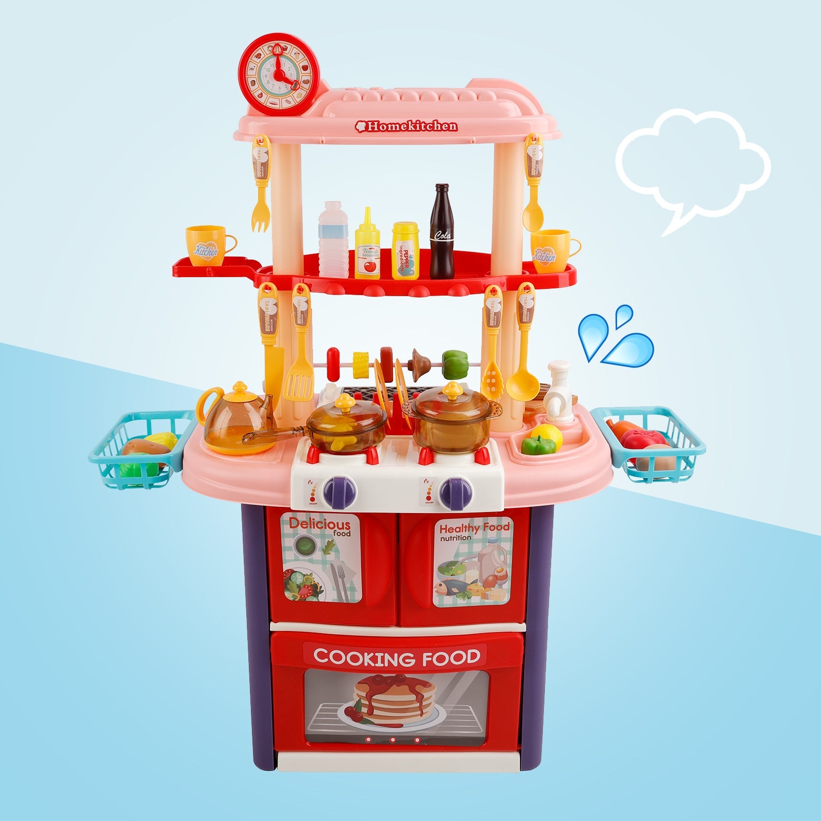 Plastic Tableware Kitchen Set With Sound, Light And Spray Function Kid Toy Pink