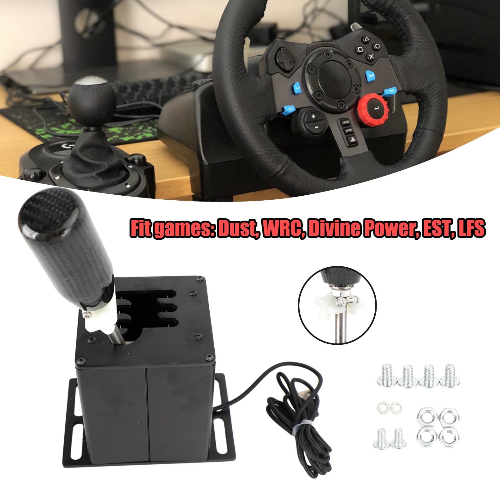 6+R USB Simulator H Gear shifter for Logitech G29 G920 Steering Wheel PC Black