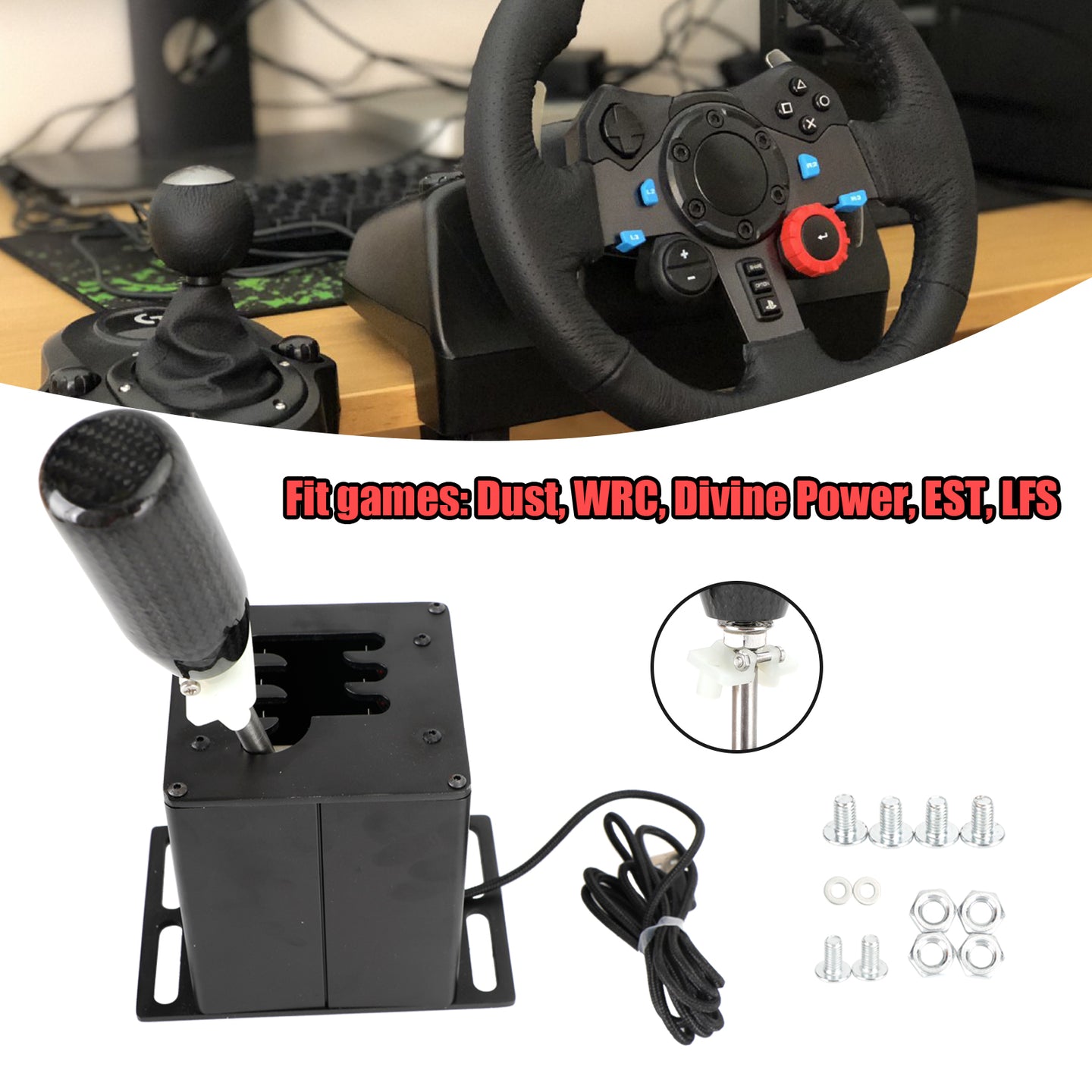 6+R USB Simulator H Gear shifter for Logitech G29 G920 Steering Wheel PC Black