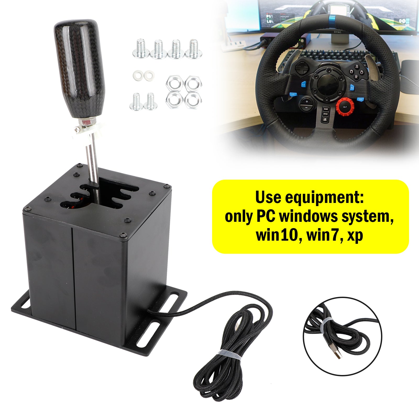 6+R USB Simulator H Gear shifter for Logitech G29 G920 Steering Wheel PC Black