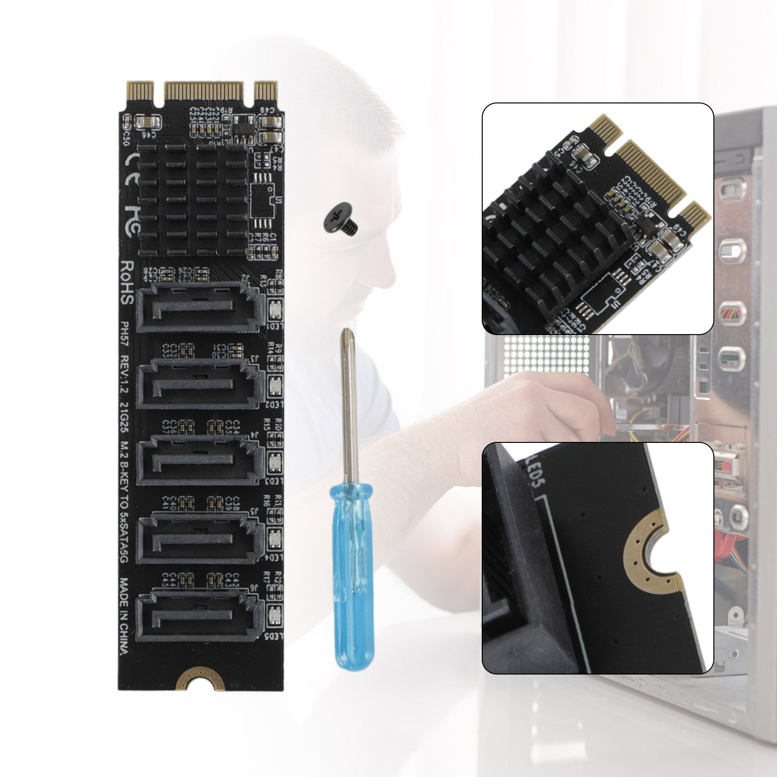 M.2 To SATA 3.0 Adapter JMB575 5 Port Hard Disk Drive Expansion Card for PH56