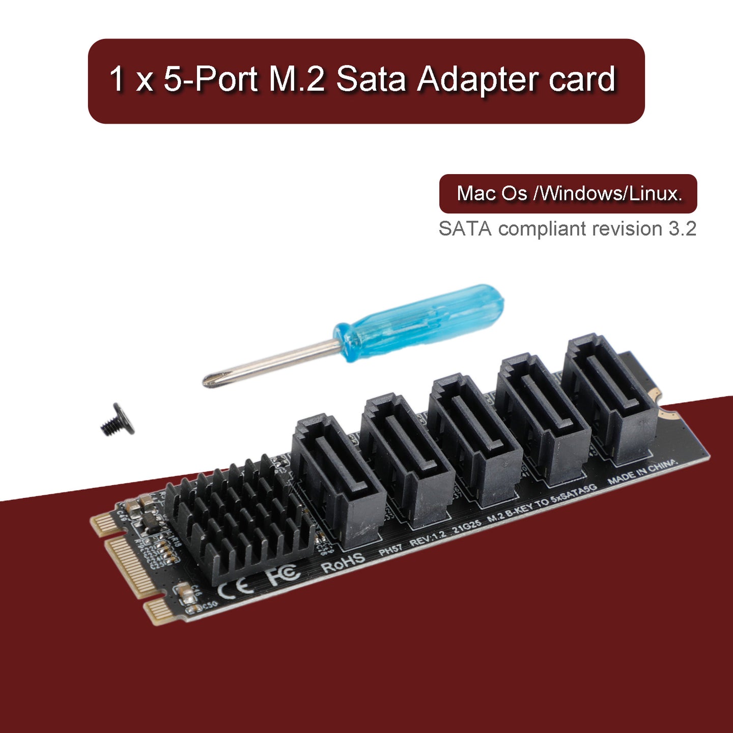 M.2 To SATA 3.0 Adapter JMB575 5 Port Hard Disk Drive Expansion Card for PH56