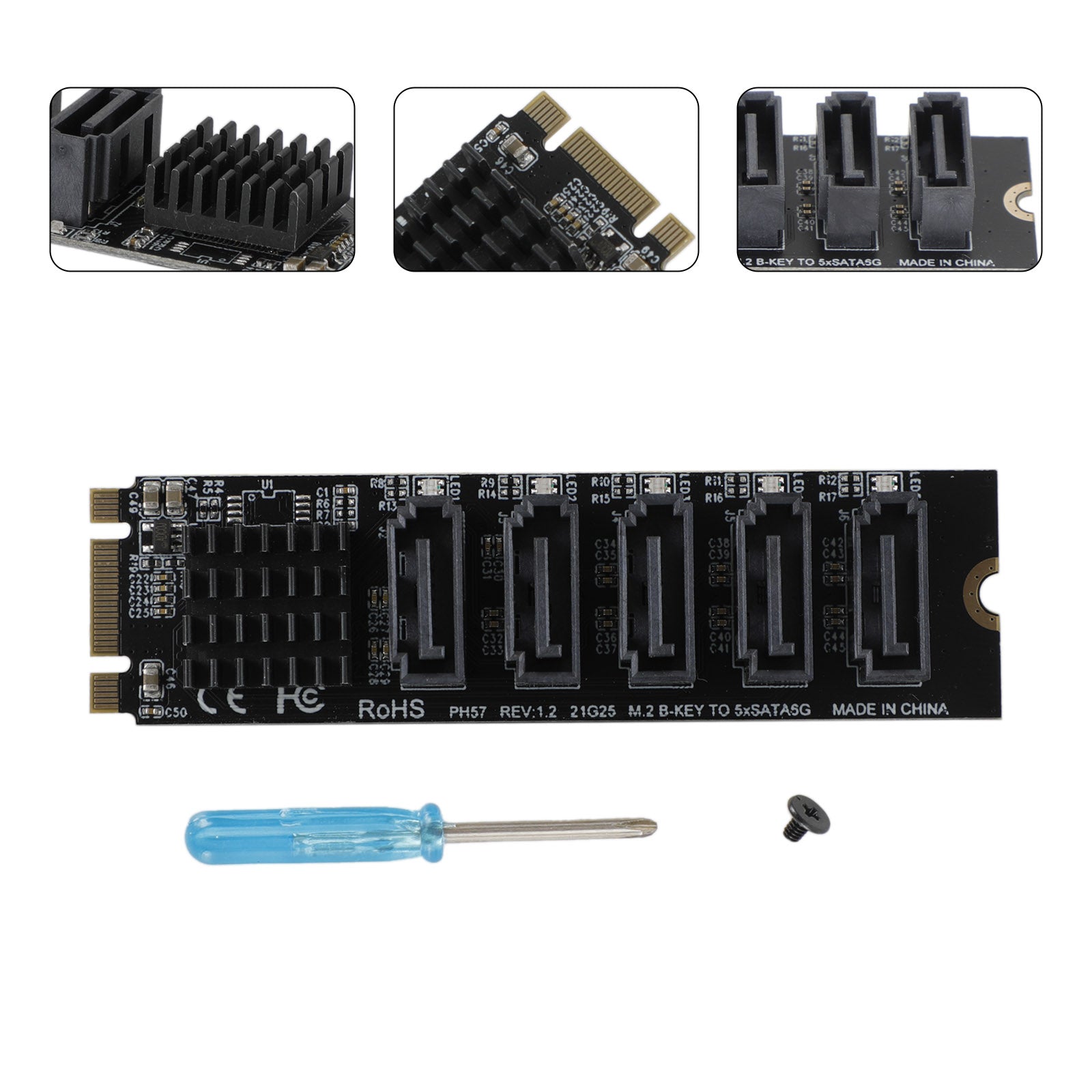 M.2 To SATA 3.0 Adapter JMB575 5 Port Hard Disk Drive Expansion Card for PH56