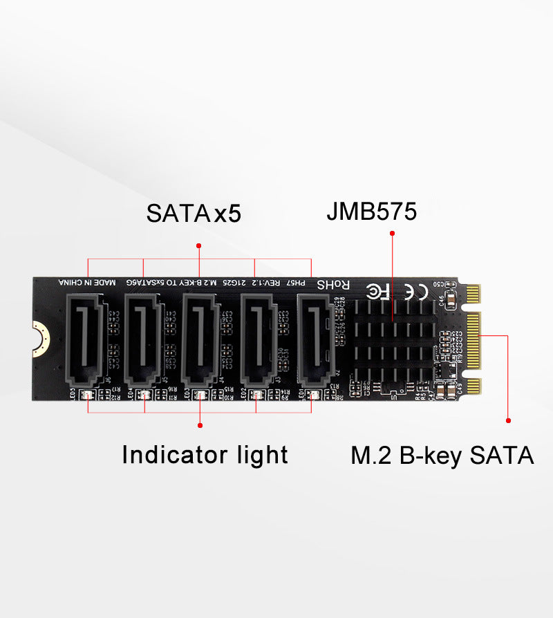 M.2 To SATA 3.0 Adapter JMB575 5 Port Hard Disk Drive Expansion Card for PH56