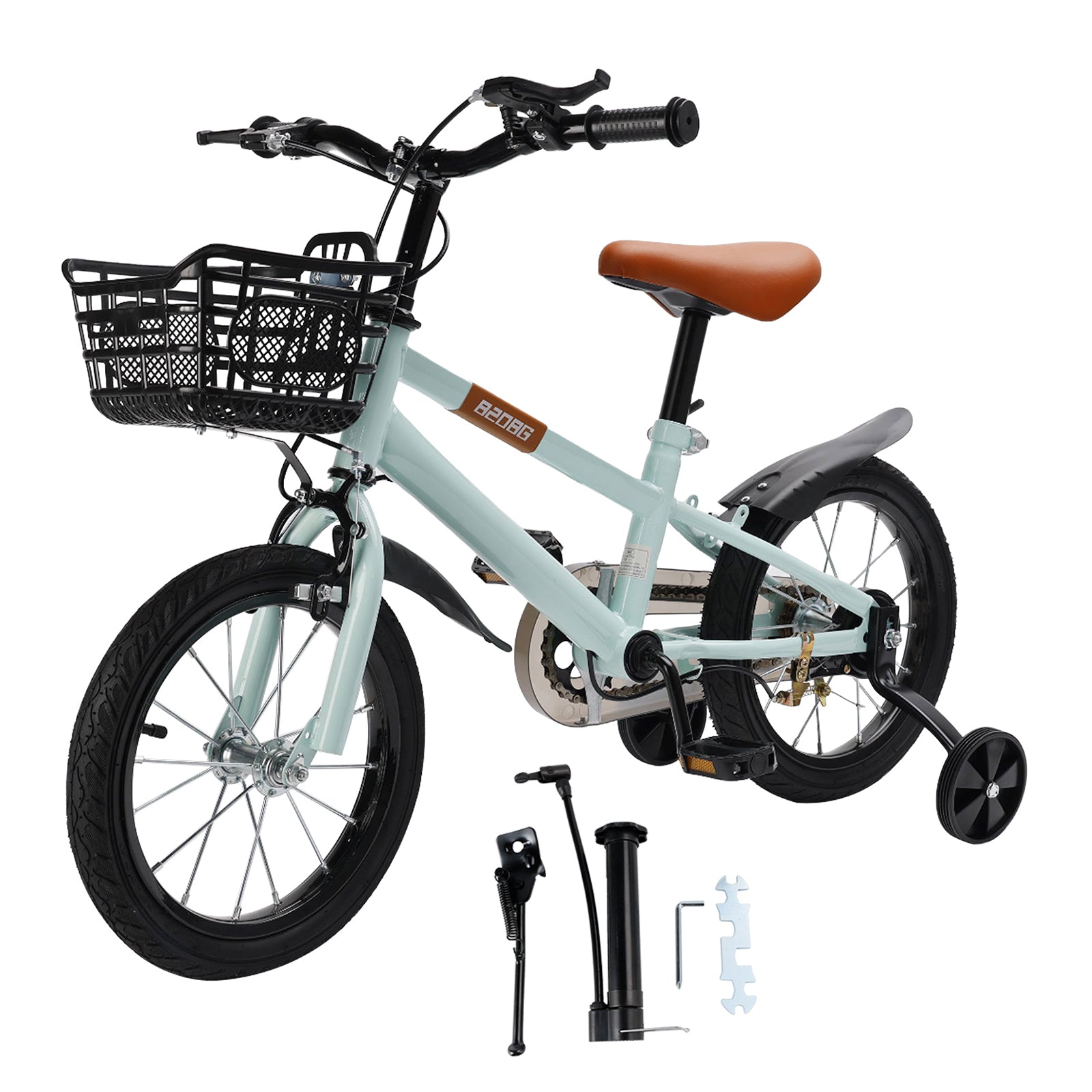 16" Children Bicycle Toddlers Bike with Training Wheels Basket Kickstand Cyan