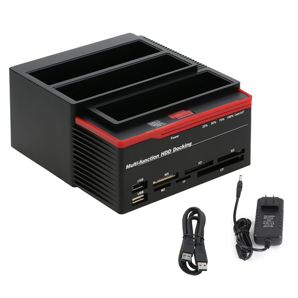 Multifunction 2.5 3.5" HDD Docking Station USB 3.0 Clone Hard Drive Card US