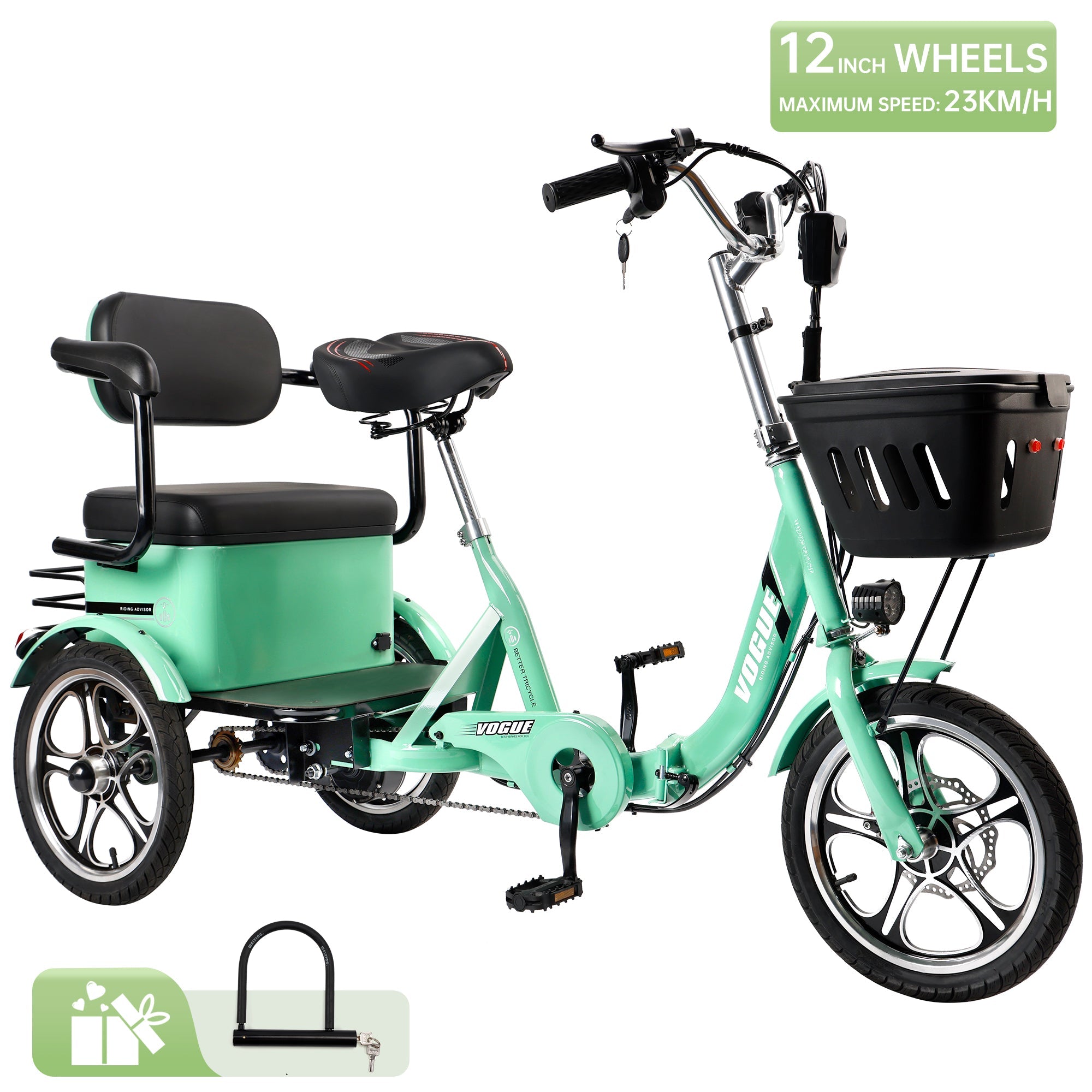 Electric Folding Tricycle 400W, 3-Wheel Bike for Adults, 48V Battery