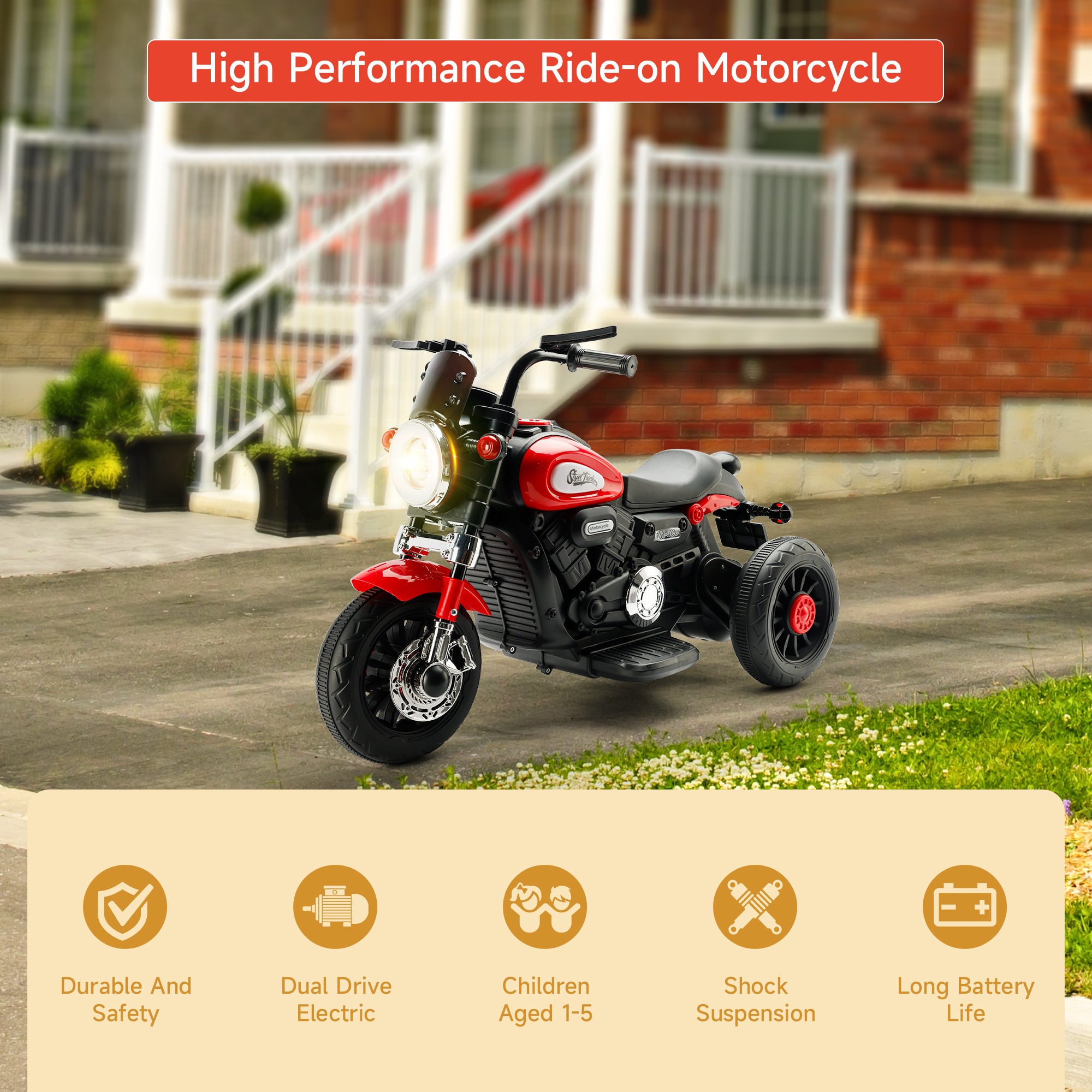 3-Wheel Kids Ride-On Motorcycle 6V (Red) | Dual Drive (Copy)