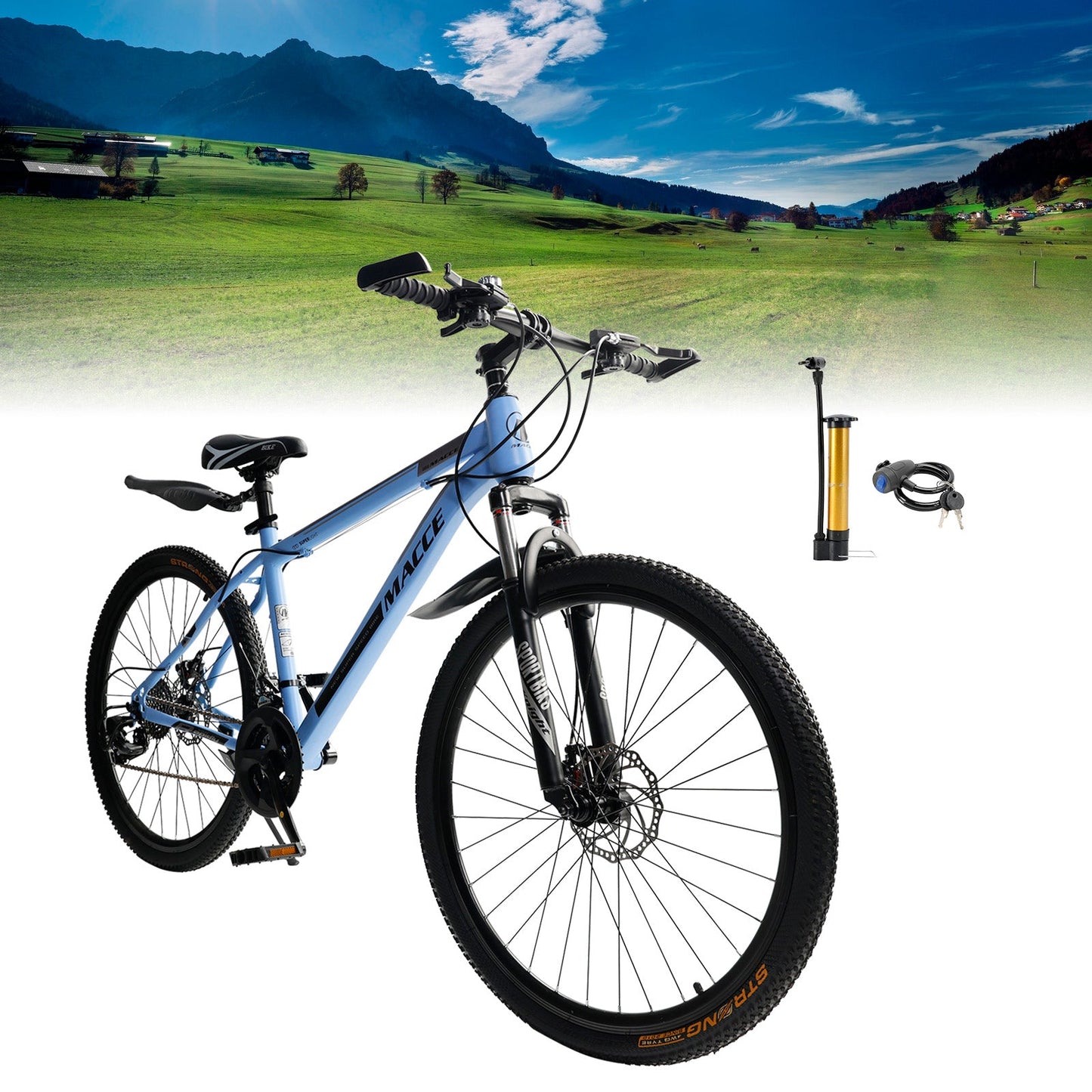 Blue Mountain Bike 26 Inch for Adult, 27-Speed Dual Suspension