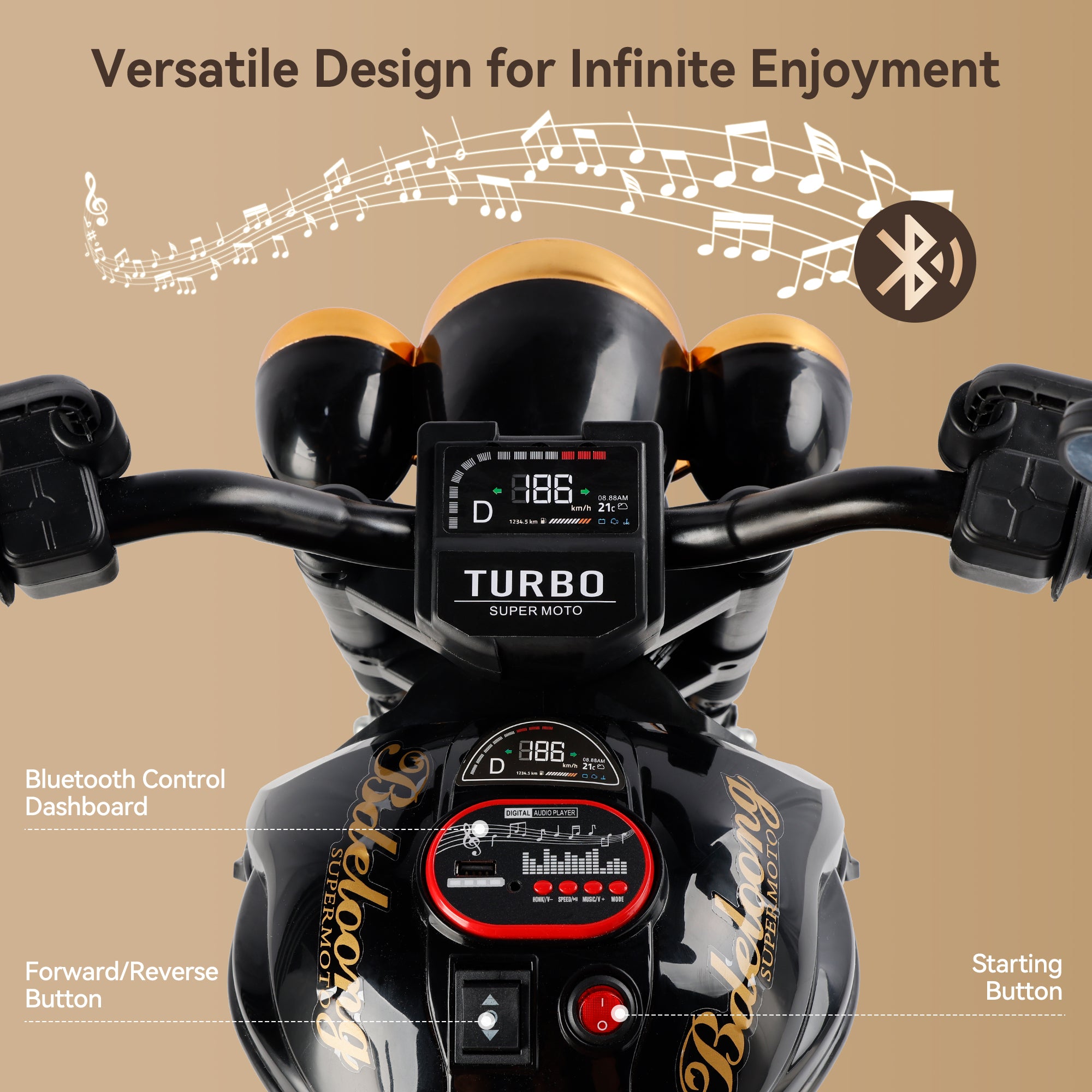 3-Wheel Kids Ride-On Motorcycle, Electric Dual-Drive w/ LED Lights (Black), Ages 1–8 (Copy)