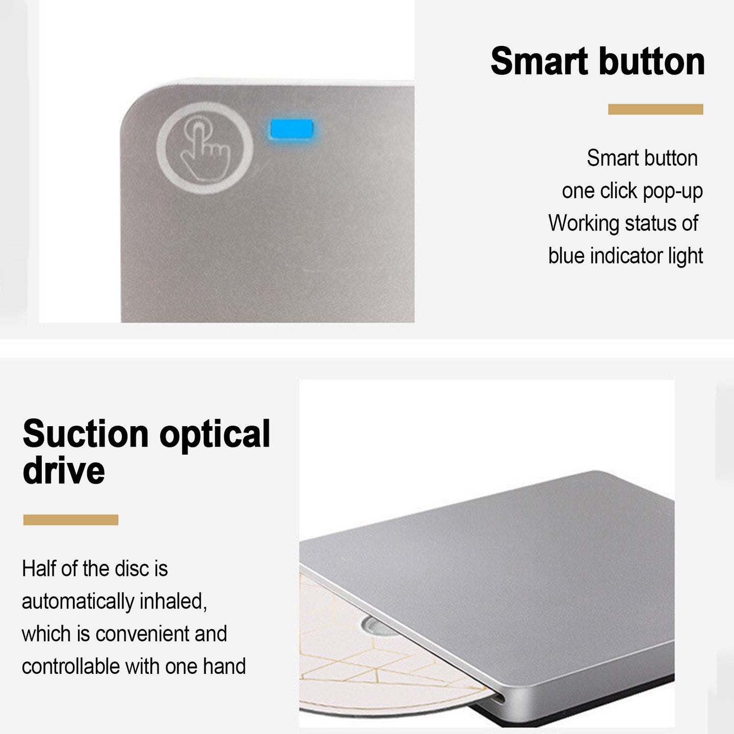 Portable External BD/DVD/CD Burner – USB Slot-In Drive, Slim & Plug & Play, Silve