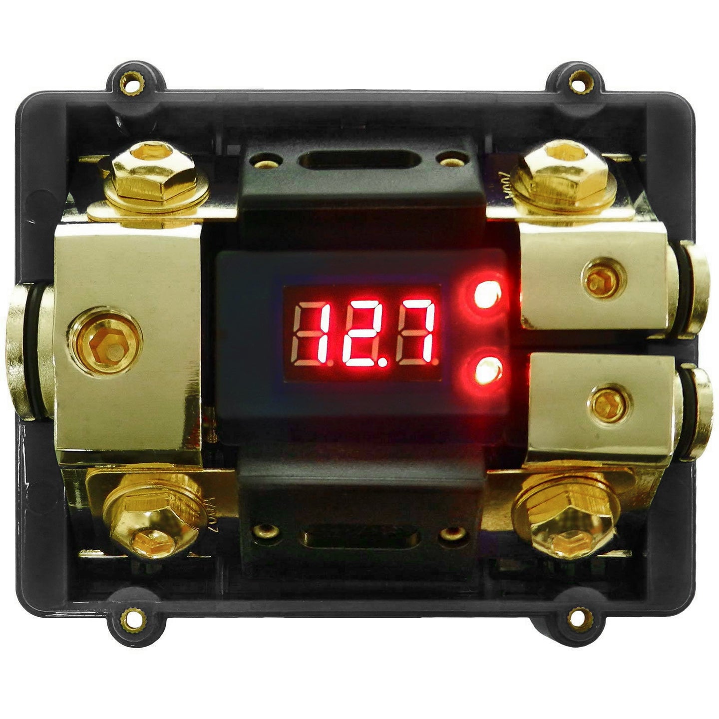 LED Display 1x0 IN 2x4GA OUT Distribution Block Fuse Holder Clear Cover Nickel Plated Splitter Heat resistant plastic housing for Car Audio Marine