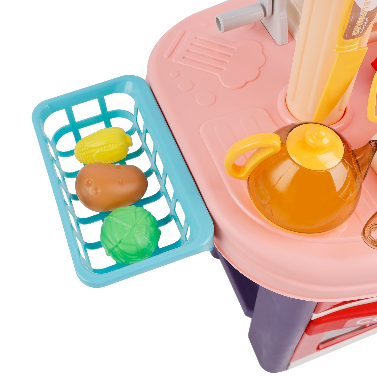 Plastic Tableware Kitchen Set With Sound, Light And Spray Function Kid Toy Pink