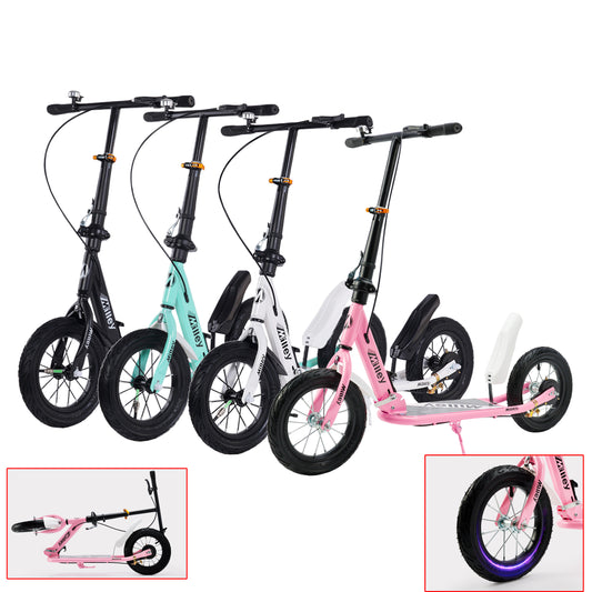 Shock-Absorbing Foldable Commuter Kick Scooter For Adults and Teens With 12" Large Smooth Rolling Rubber Air Tires
