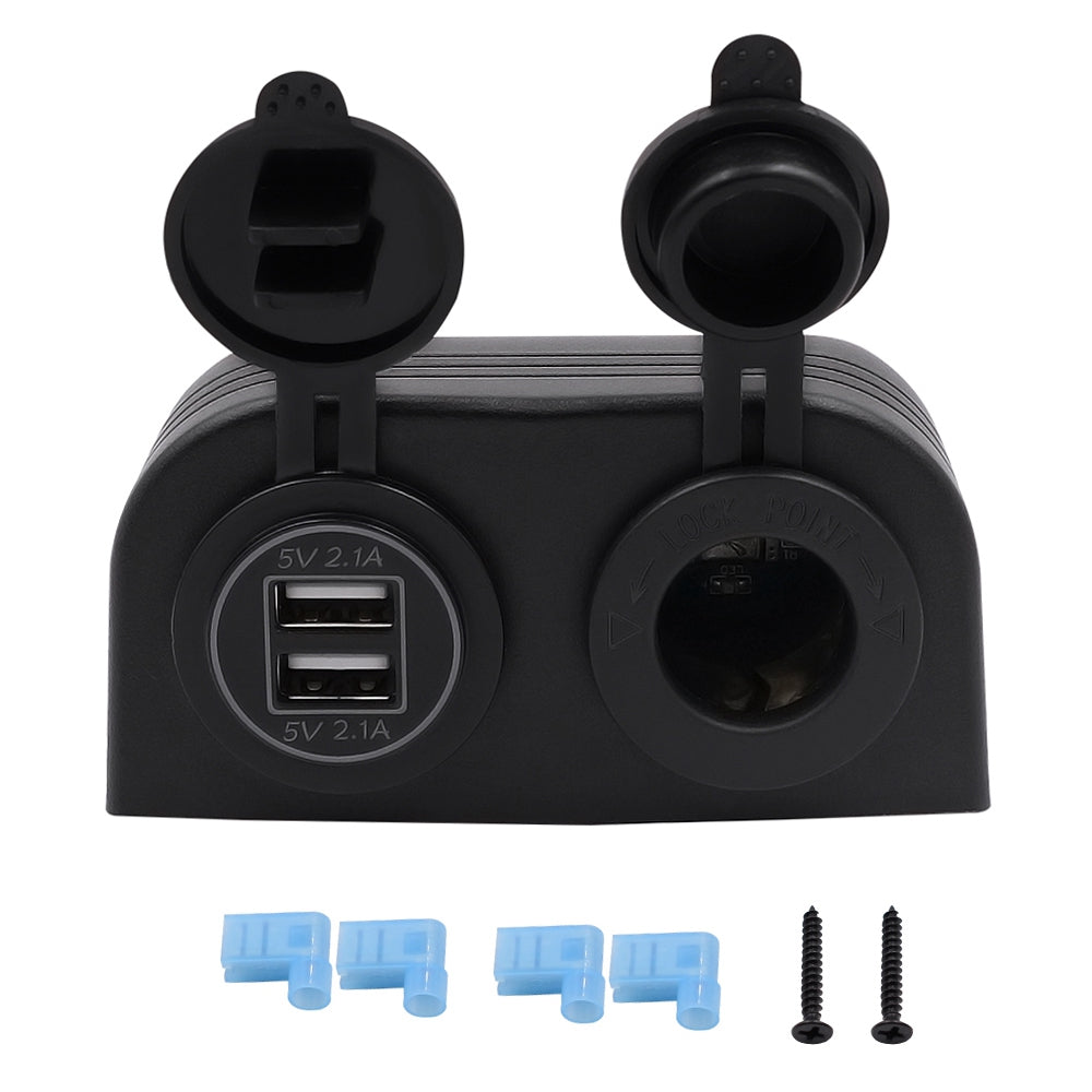 12V/24V 4.2A Dual USB Charger Socket, Waterproof Surface Mount Power Outlet for Car, Truck, RV & Boat