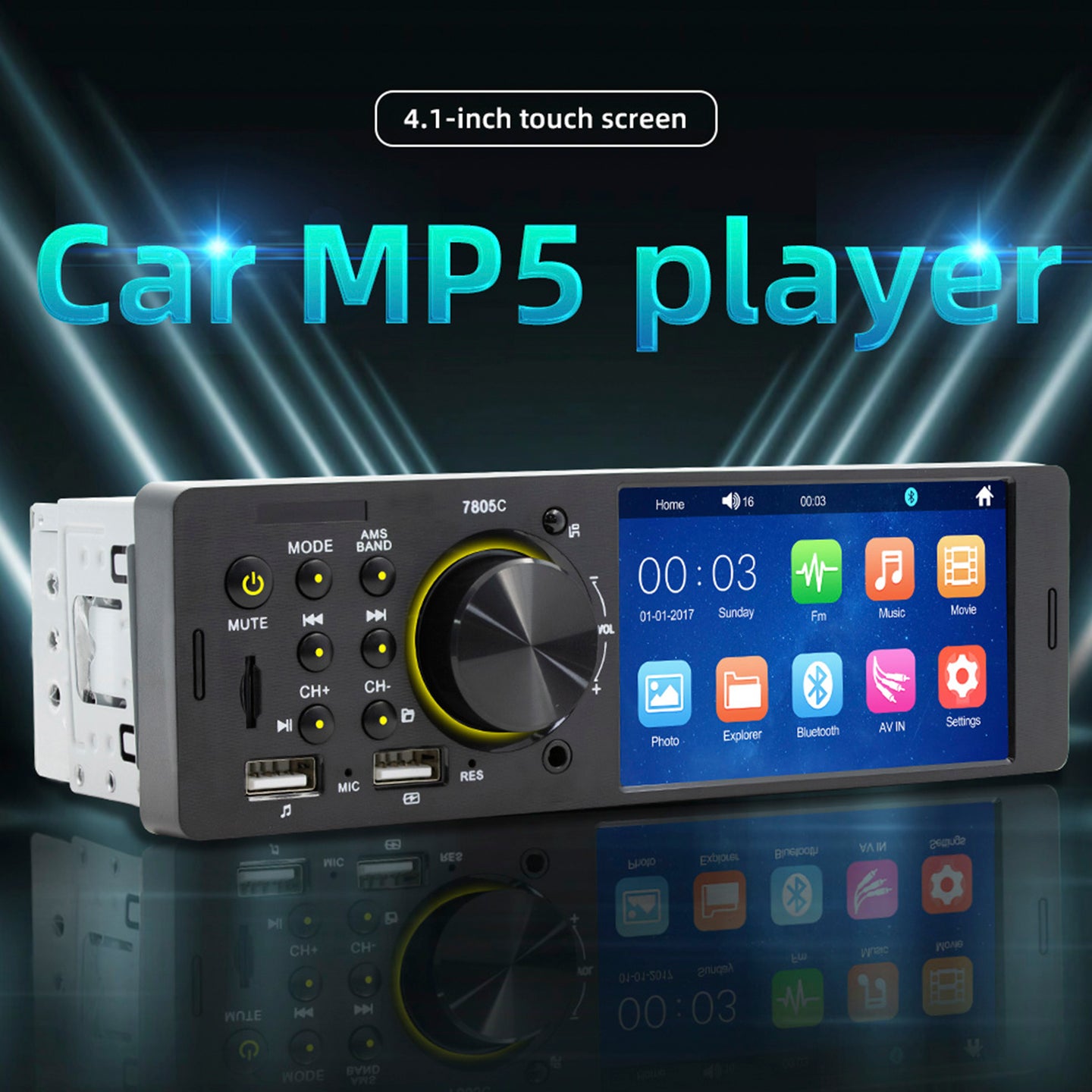 MP5 Car Player 1 Din 4.1 Inch Touch Screen Car Stereo Bluetooth + Backup Camera