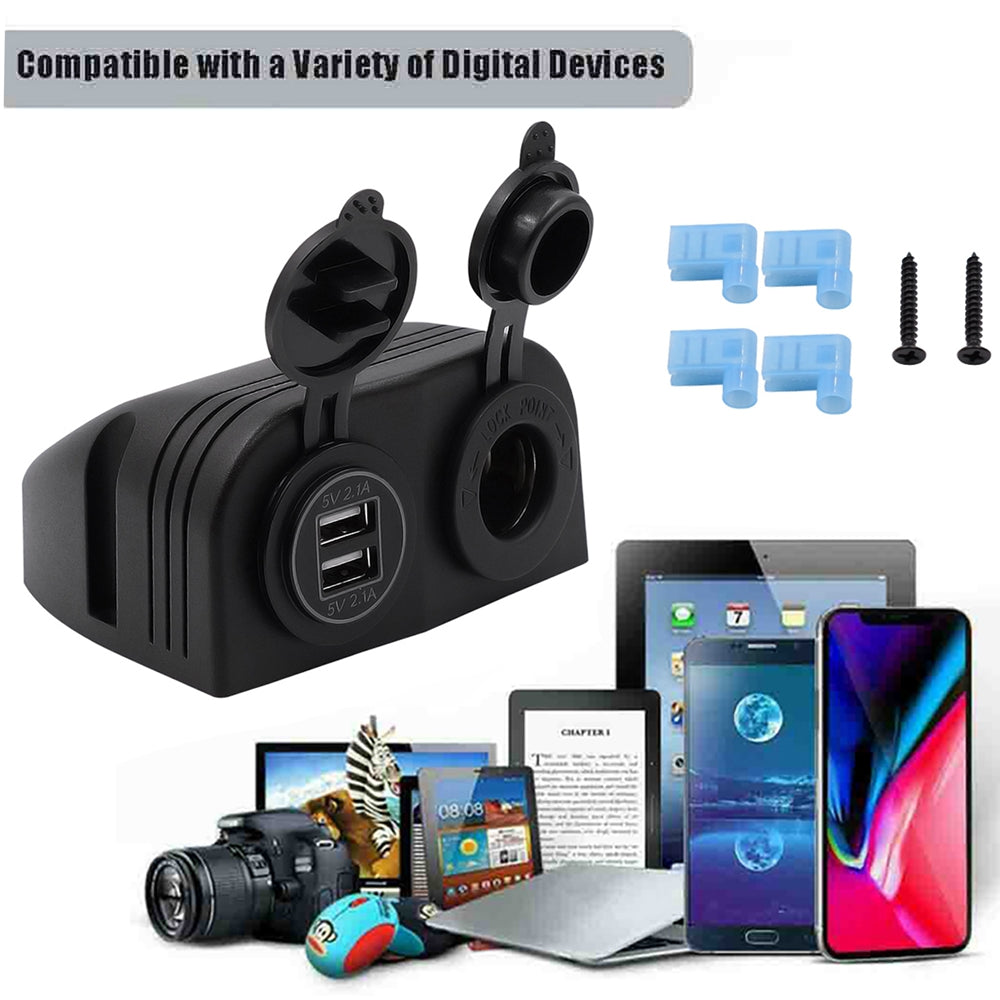 12V Dual USB Car Charger Socket – 4.2A Power Outlet with Surface Mount for Marine, RV, Truck, Boat