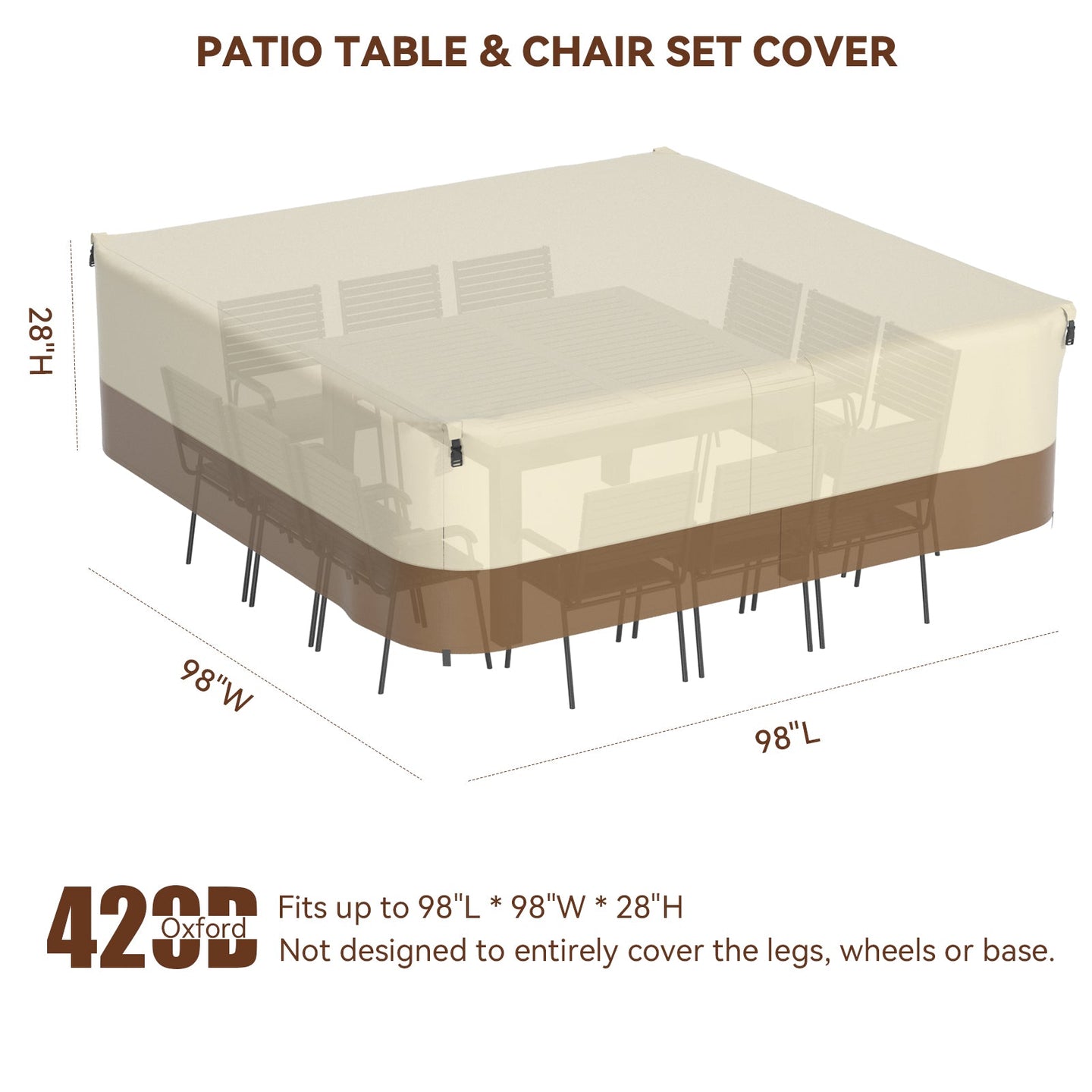 420D Waterproof Square Patio Furniture Cover – Outdoor Table & Chair Protection 249x249x71cm