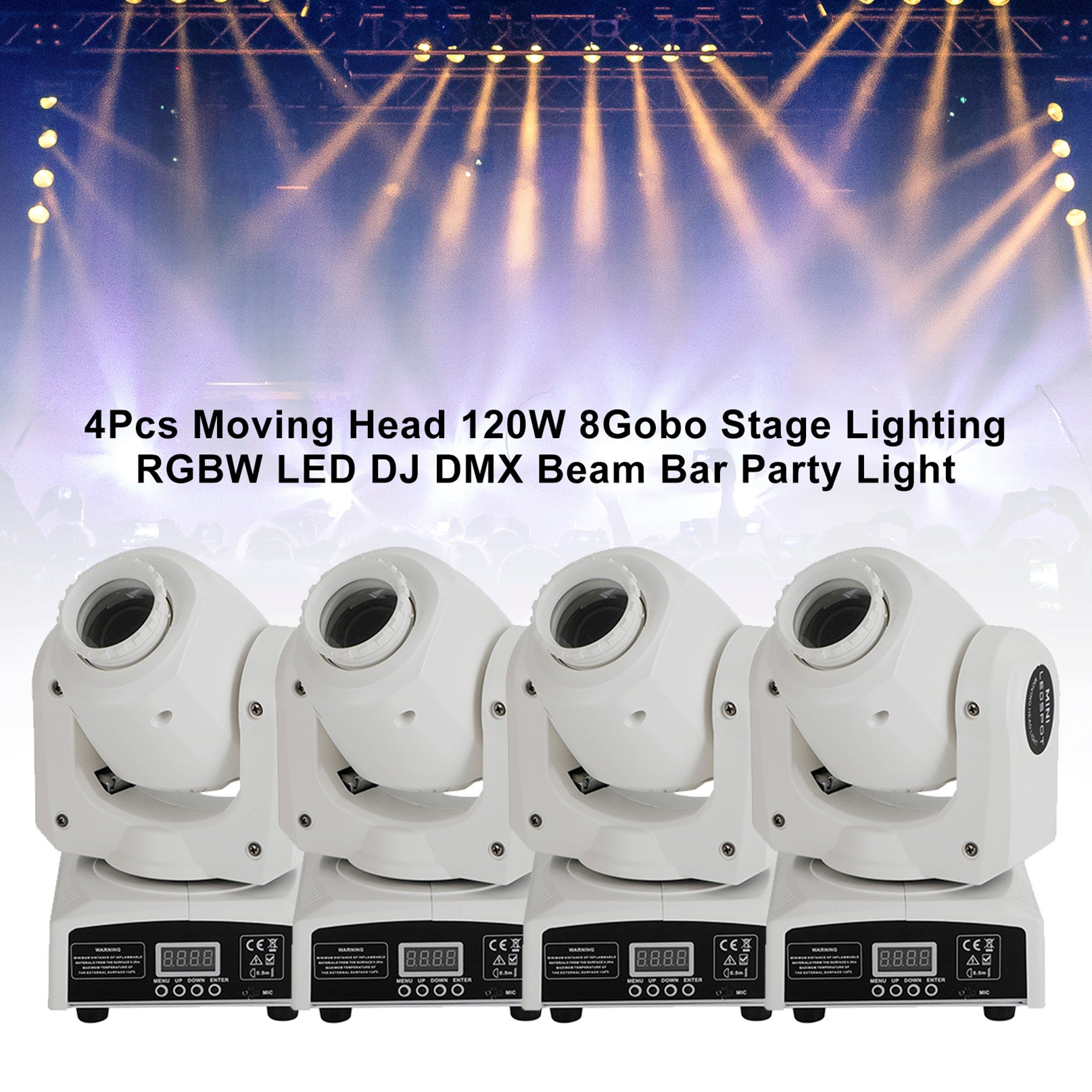 4 Pcs Moving Head 120W 8Gobo Stage Lighting RGBW LED DJ DMX Beam Bar Party Light