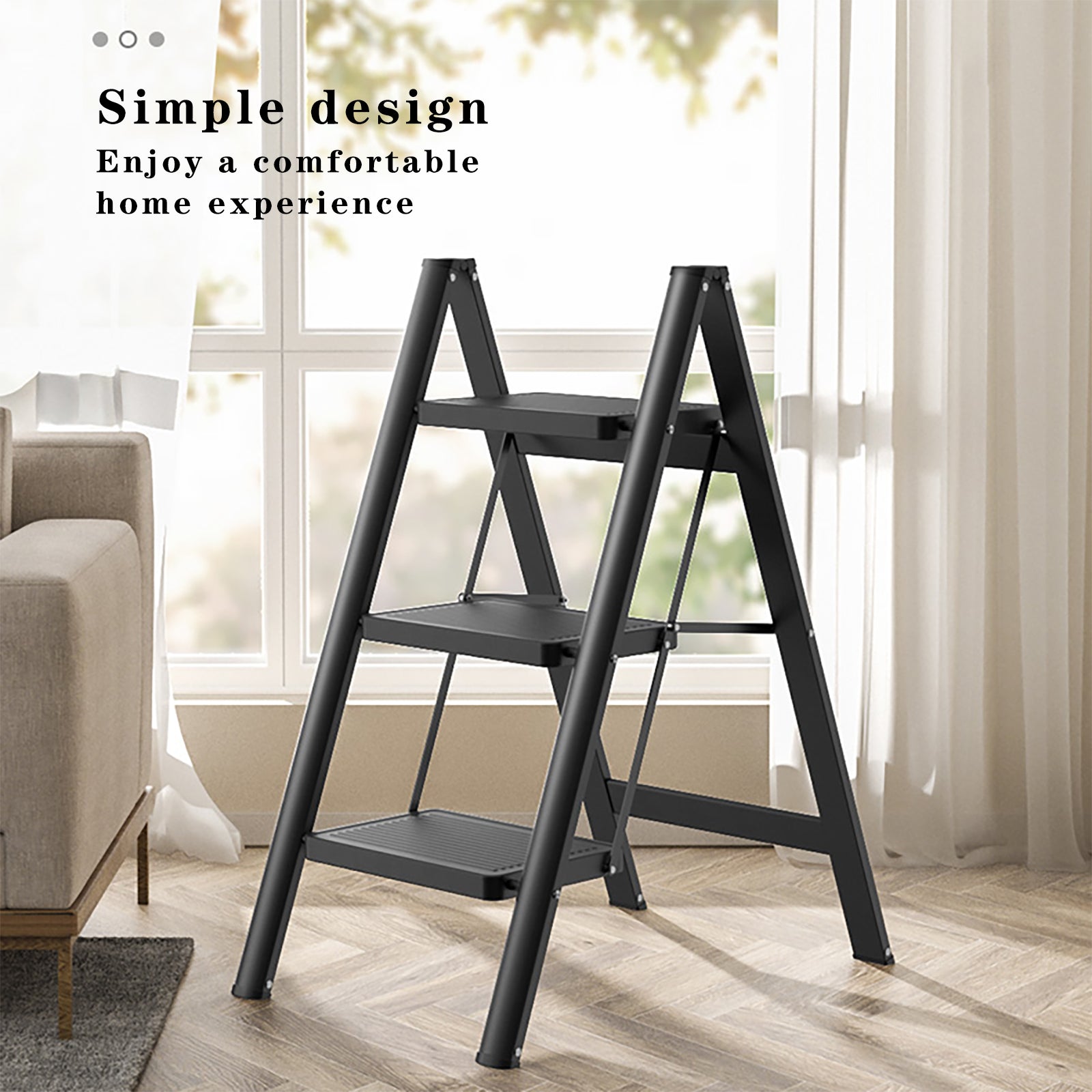 Compact Stepladder, 3 Tiers, Foldable, Aluminum, Wide, Lightweight